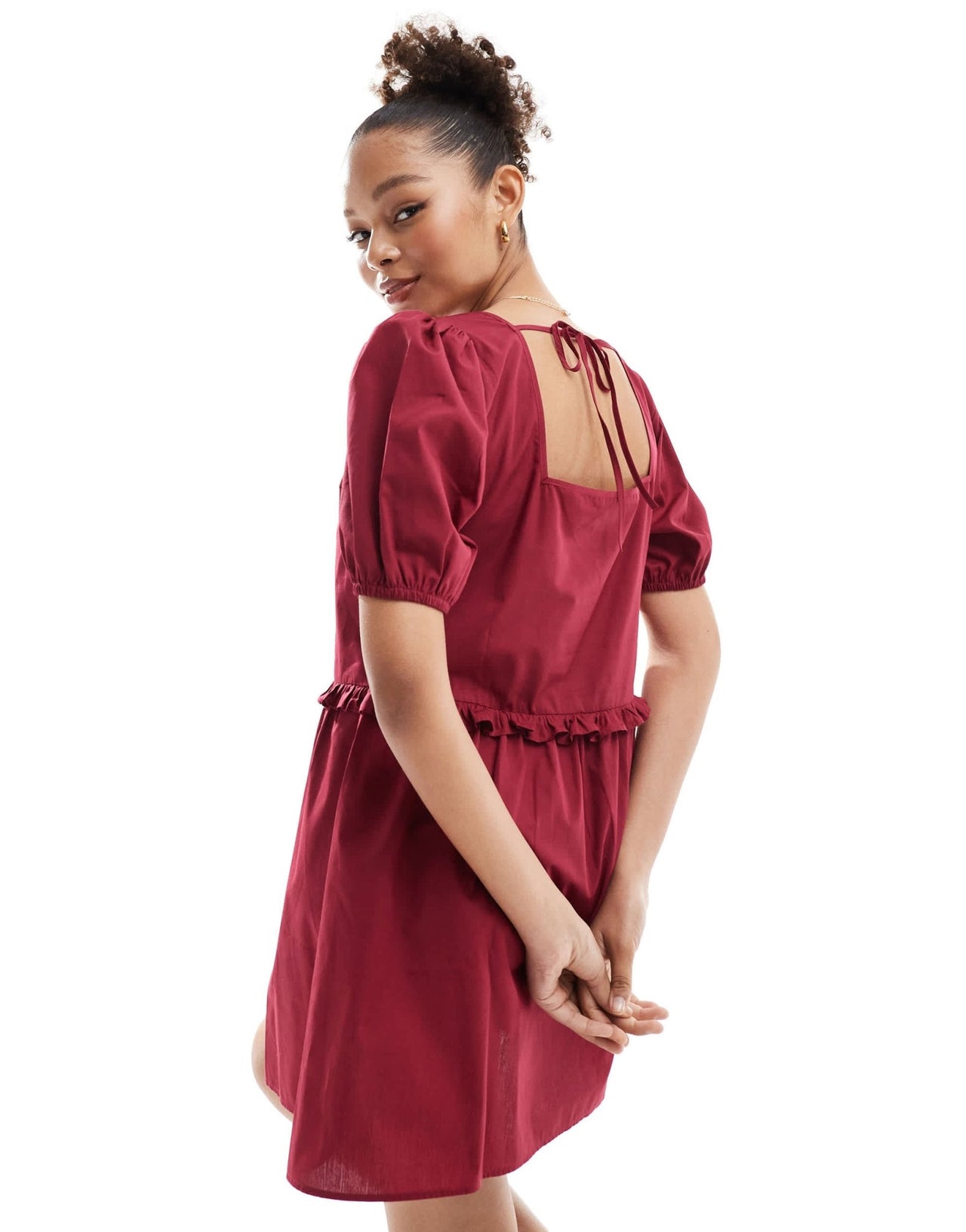 ASOS DESIGN poplin ruffle waistband smock dress in oxblood - ASOS Sample Sale