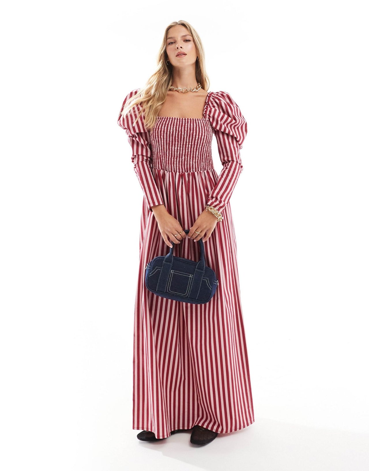 ASOS DESIGN poplin shirred midaxi dress in pink stripe - ASOS Sample Sale