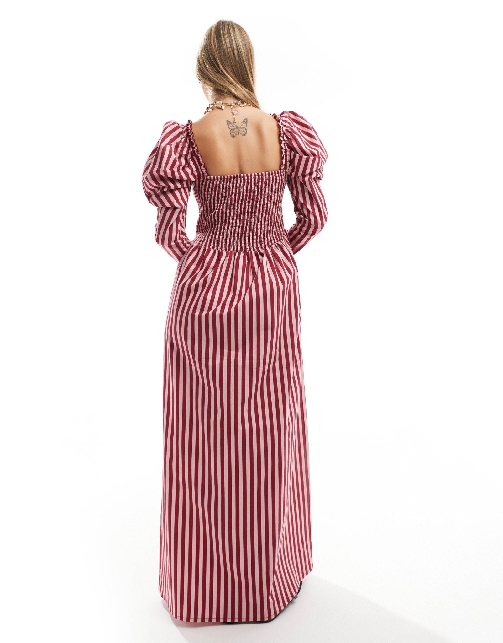 ASOS DESIGN poplin shirred midaxi dress in pink stripe - ASOS Sample Sale