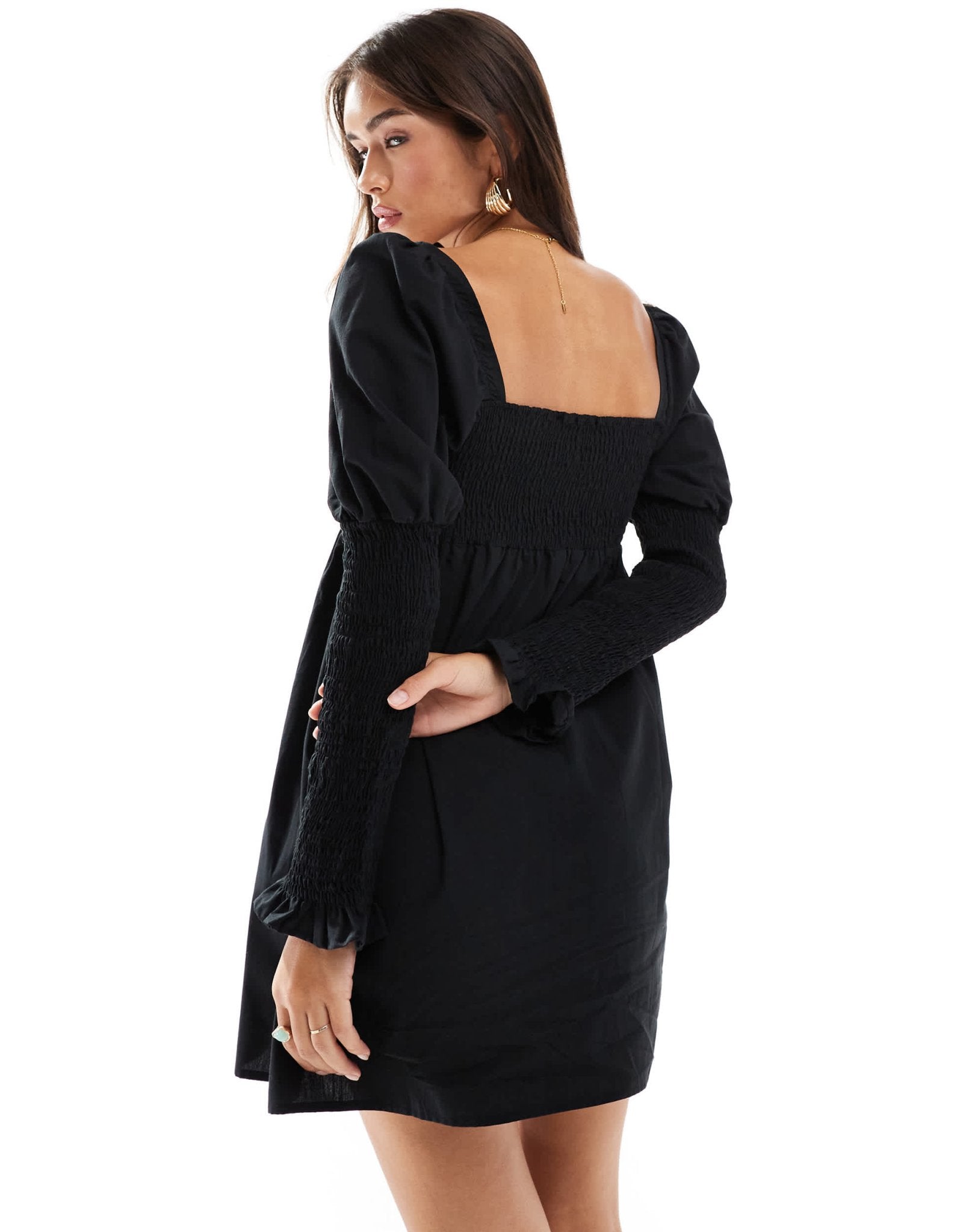 ASOS DESIGN poplin shirred sleeve mini dress in black - ASOS Sample Sale