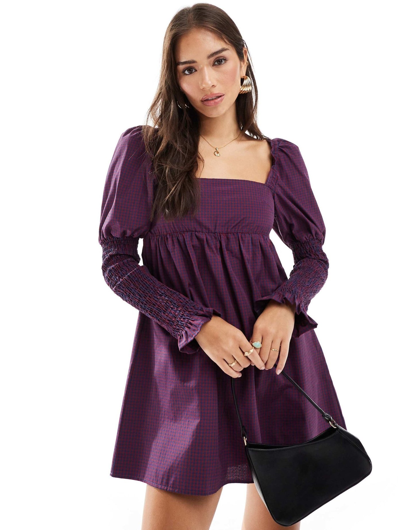 ASOS DESIGN poplin shirred sleeve mini dress in red check - ASOS Sample Sale