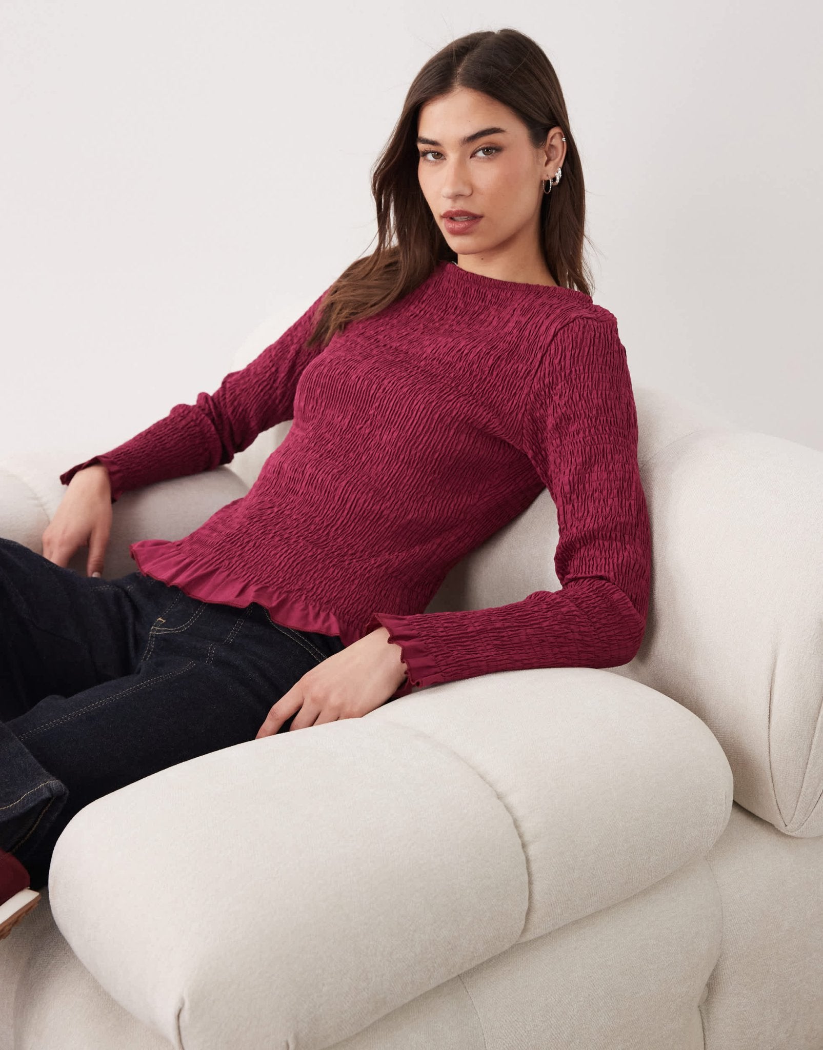 ASOS DESIGN poplin shirred top co ord in burgundy - ASOS Sample Sale