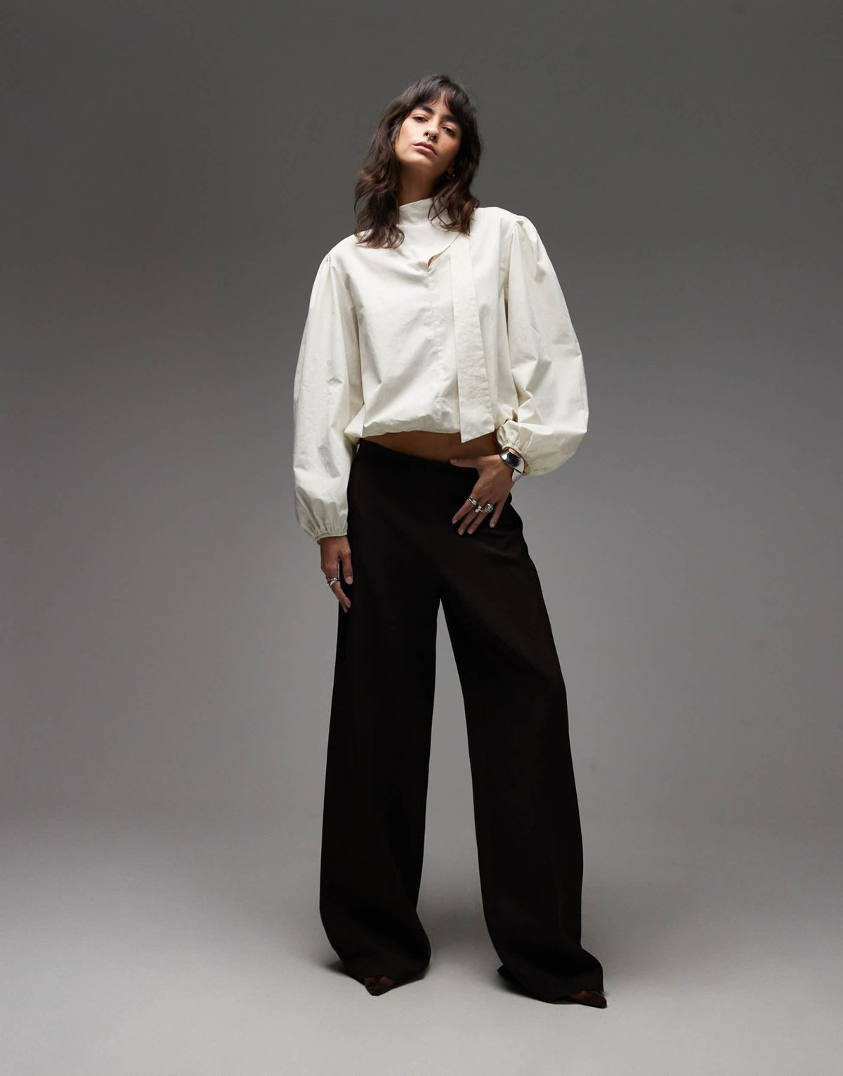 ASOS DESIGN poplin tie neck blouse in oyster - ASOS Sample Sale