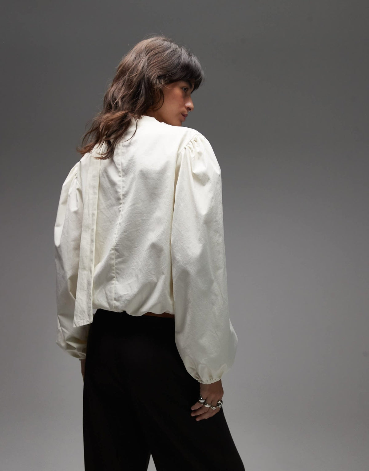 ASOS DESIGN poplin tie neck blouse in oyster - ASOS Sample Sale