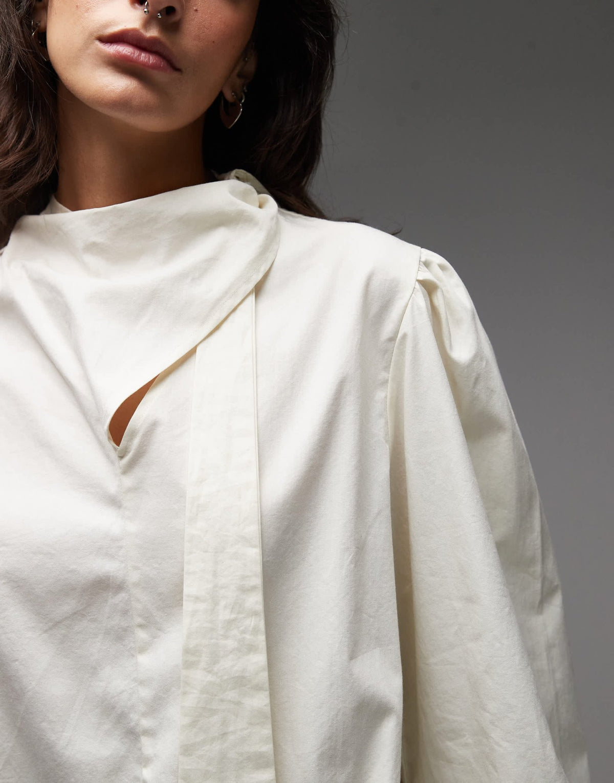ASOS DESIGN poplin tie neck blouse in oyster - ASOS Sample Sale