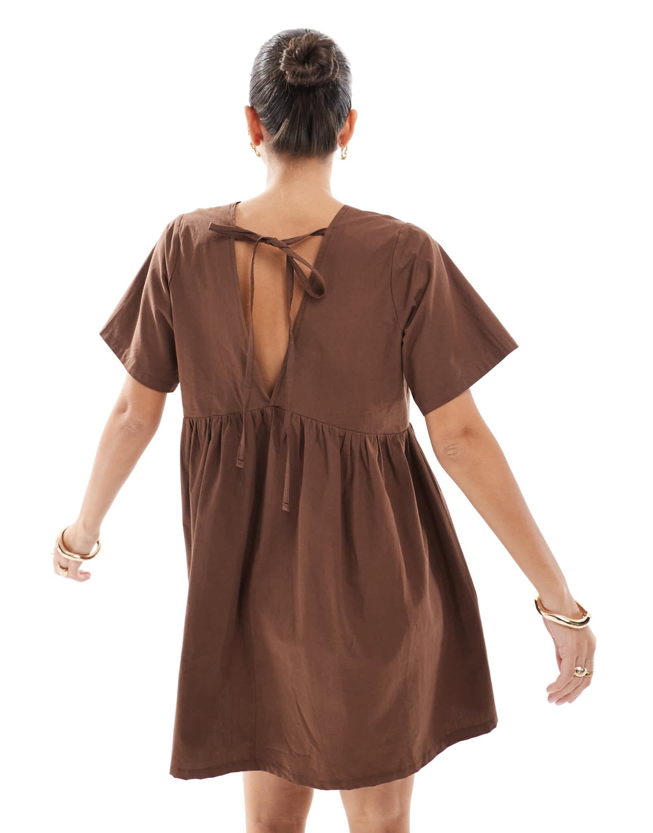 ASOS DESIGN poplin v waist smock dress in chocolate - ASOS Sample Sale
