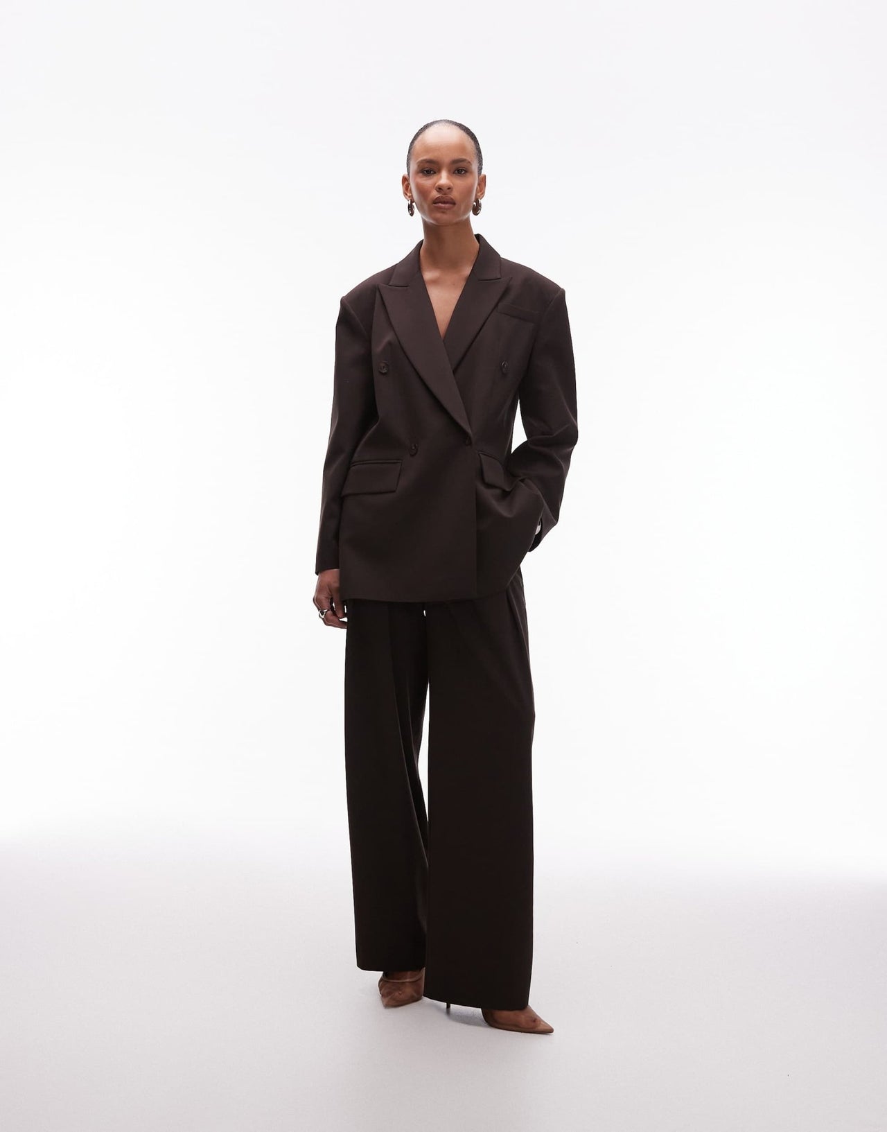 ASOS DESIGN power shoulder double breasted suit blazer in chocolate - ASOS Sample Sale