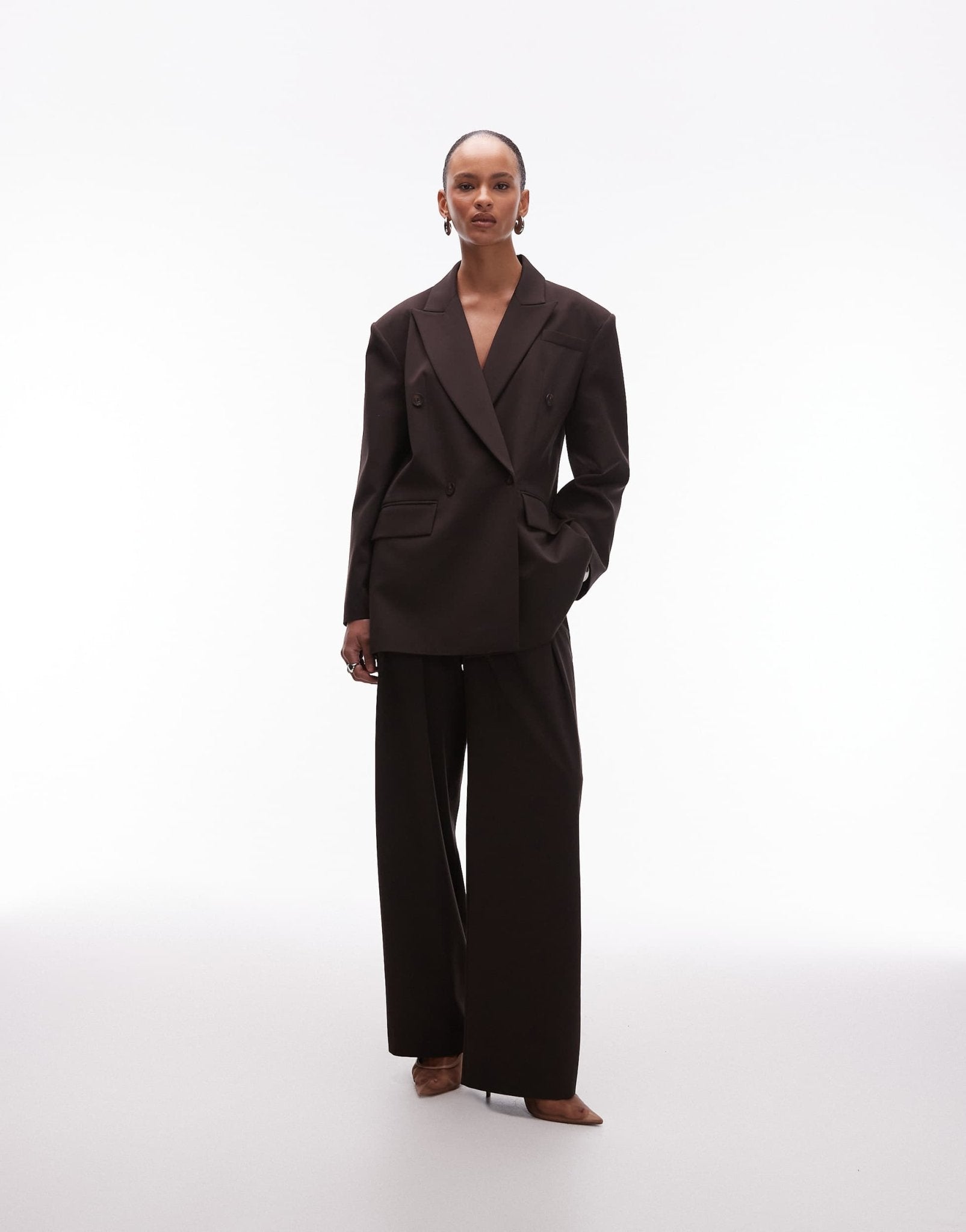 ASOS DESIGN power shoulder double breasted suit blazer in chocolate - ASOS Sample Sale