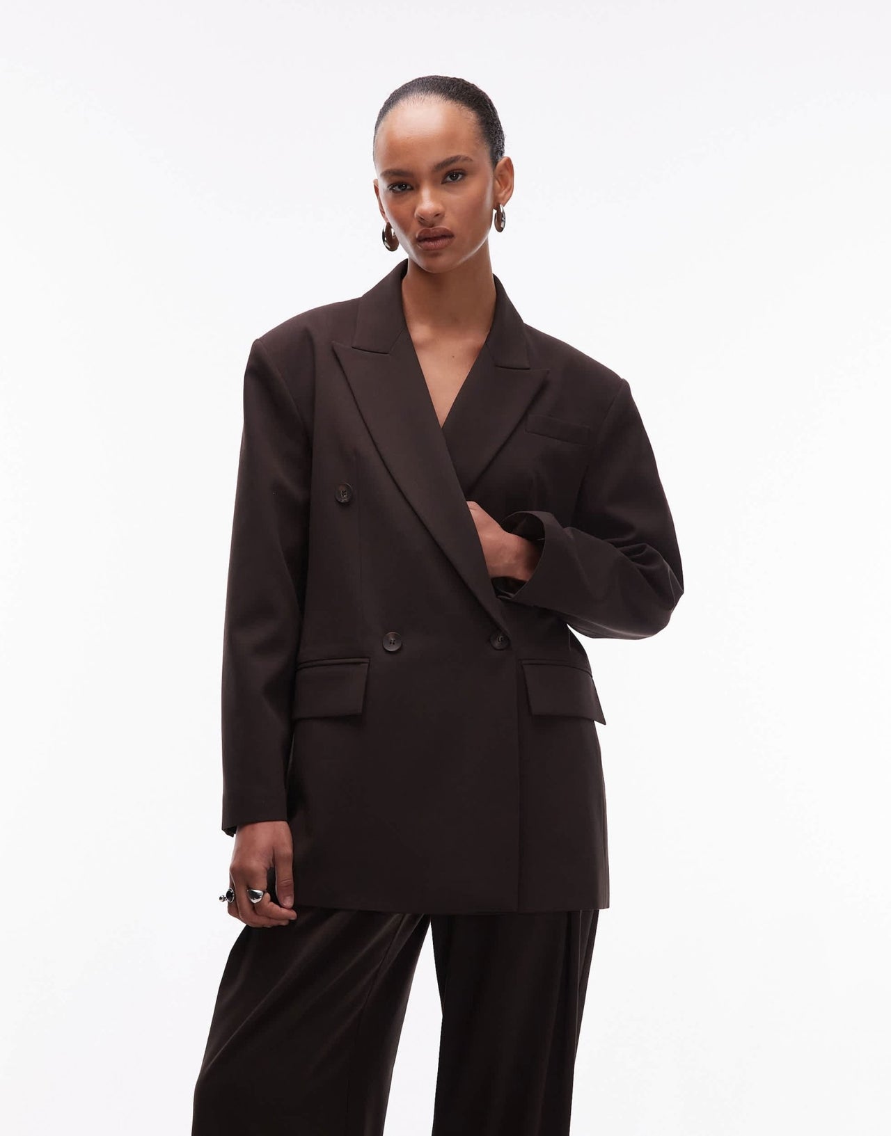 ASOS DESIGN power shoulder double breasted suit blazer in chocolate - ASOS Sample Sale