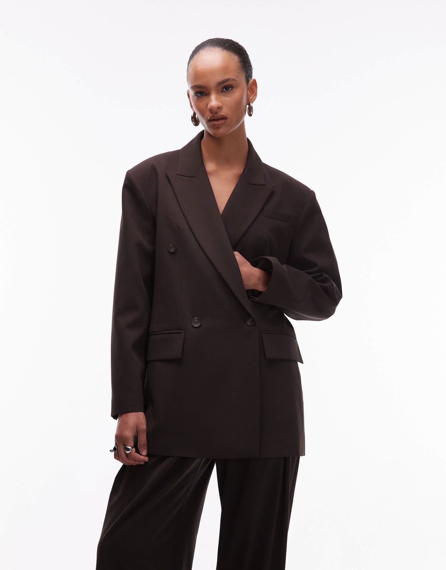 ASOS DESIGN power shoulder double breasted suit blazer in chocolate - ASOS Sample Sale