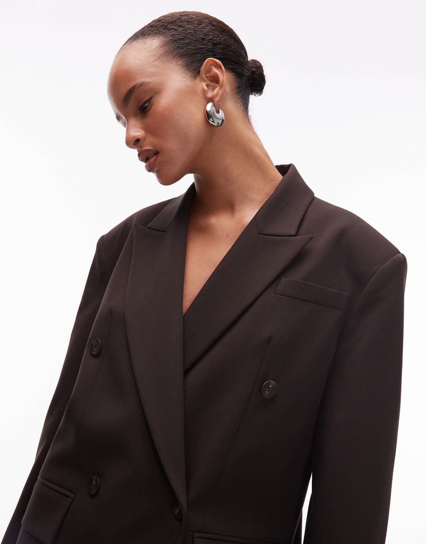 ASOS DESIGN power shoulder double breasted suit blazer in chocolate - ASOS Sample Sale