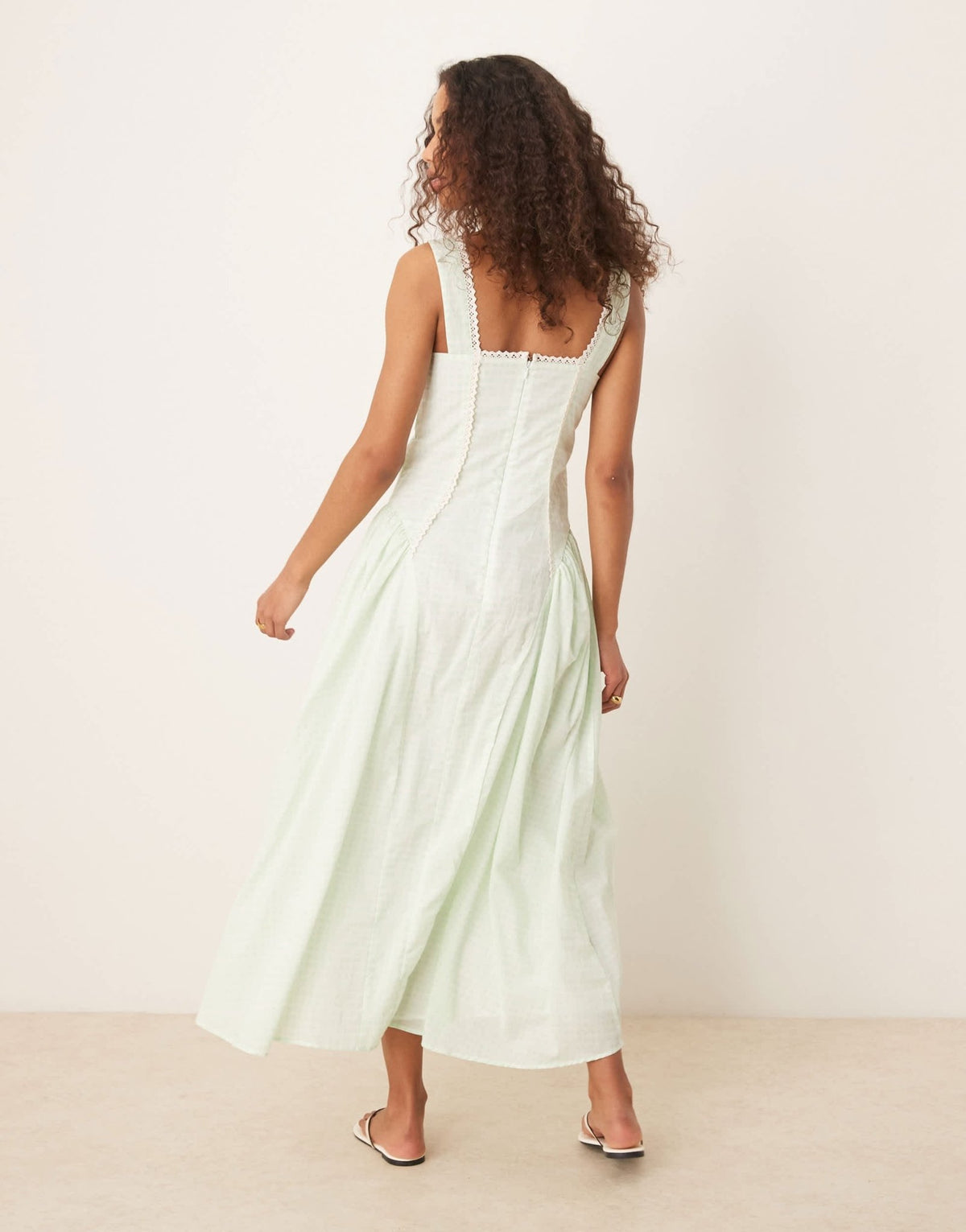 ASOS DESIGN prairie square neck maxi dress with dropped waist in mint gingham - ASOS Sample Sale
