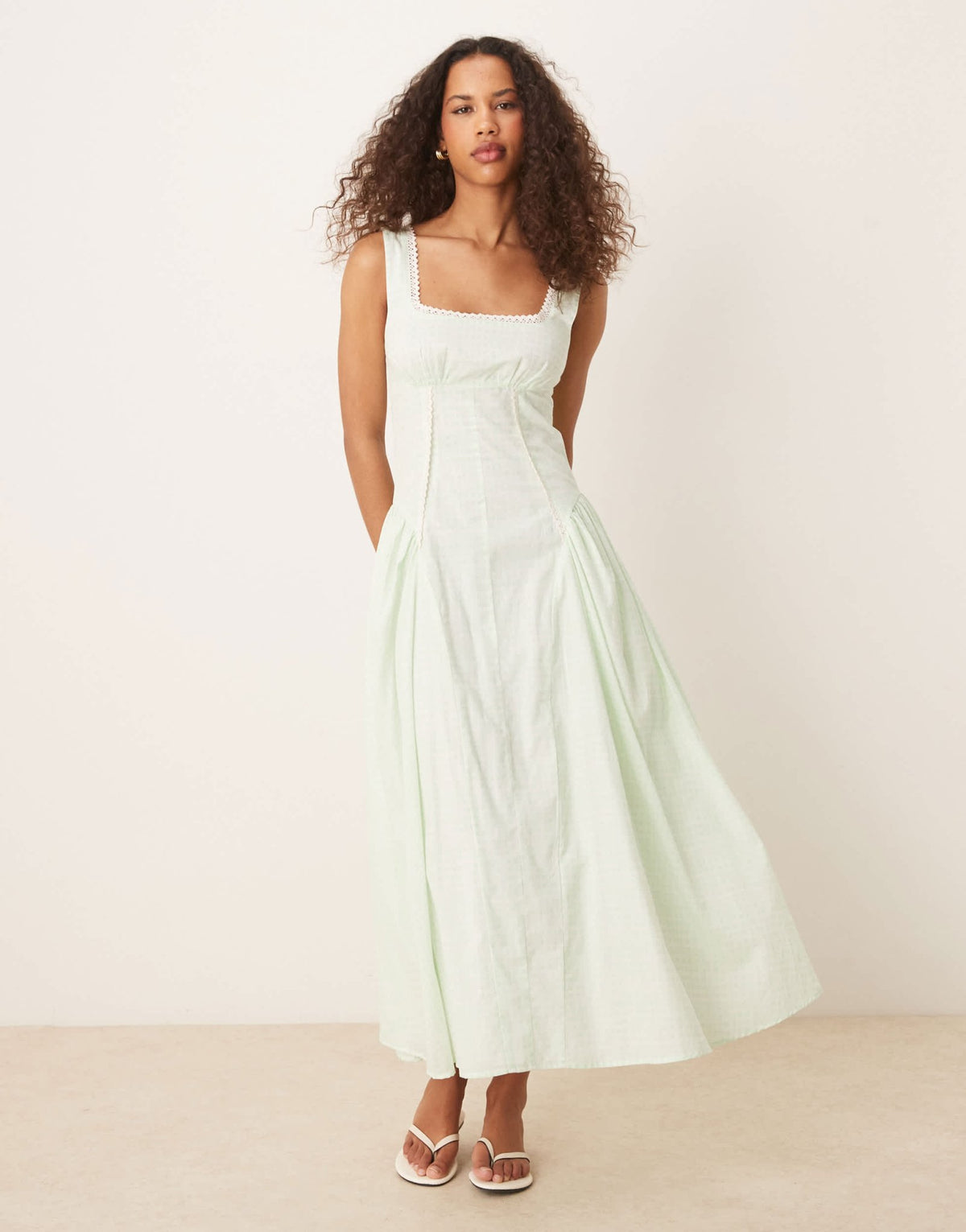 ASOS DESIGN prairie square neck maxi dress with dropped waist in mint gingham - ASOS Sample Sale