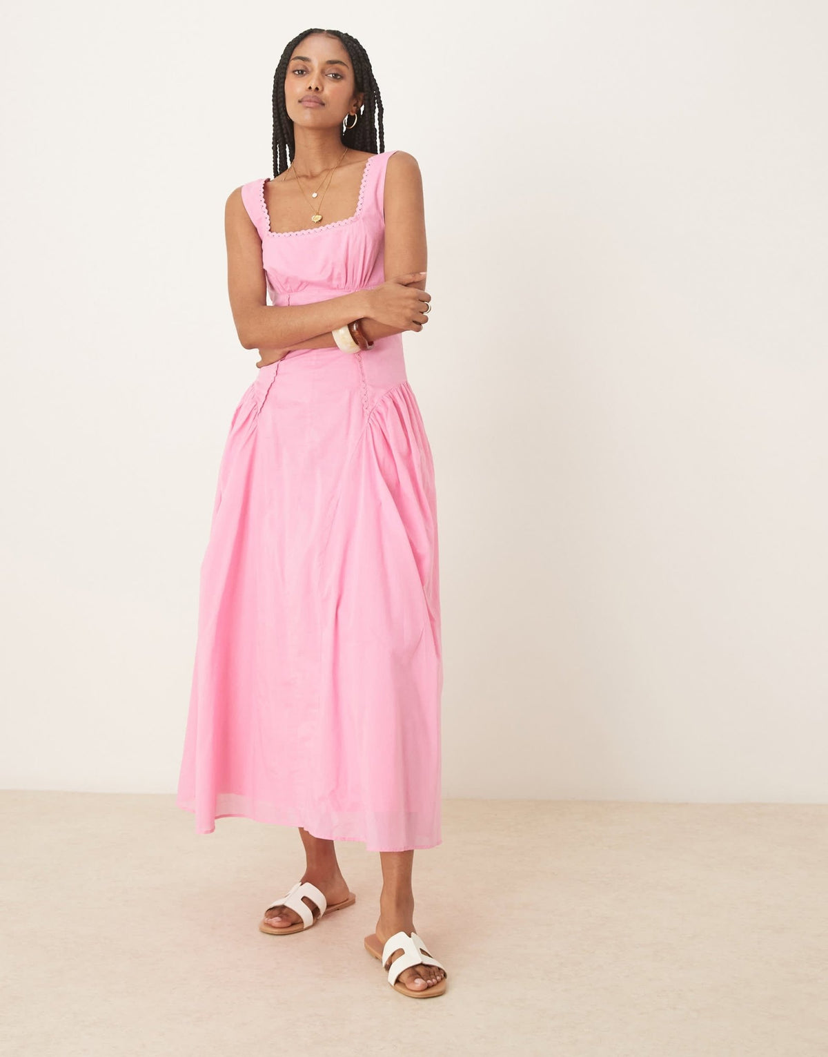 ASOS DESIGN prairie square neck midaxi sundress with dropped waist in pink - ASOS Sample Sale