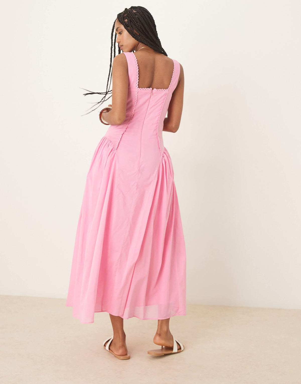 ASOS DESIGN prairie square neck midaxi sundress with dropped waist in pink - ASOS Sample Sale