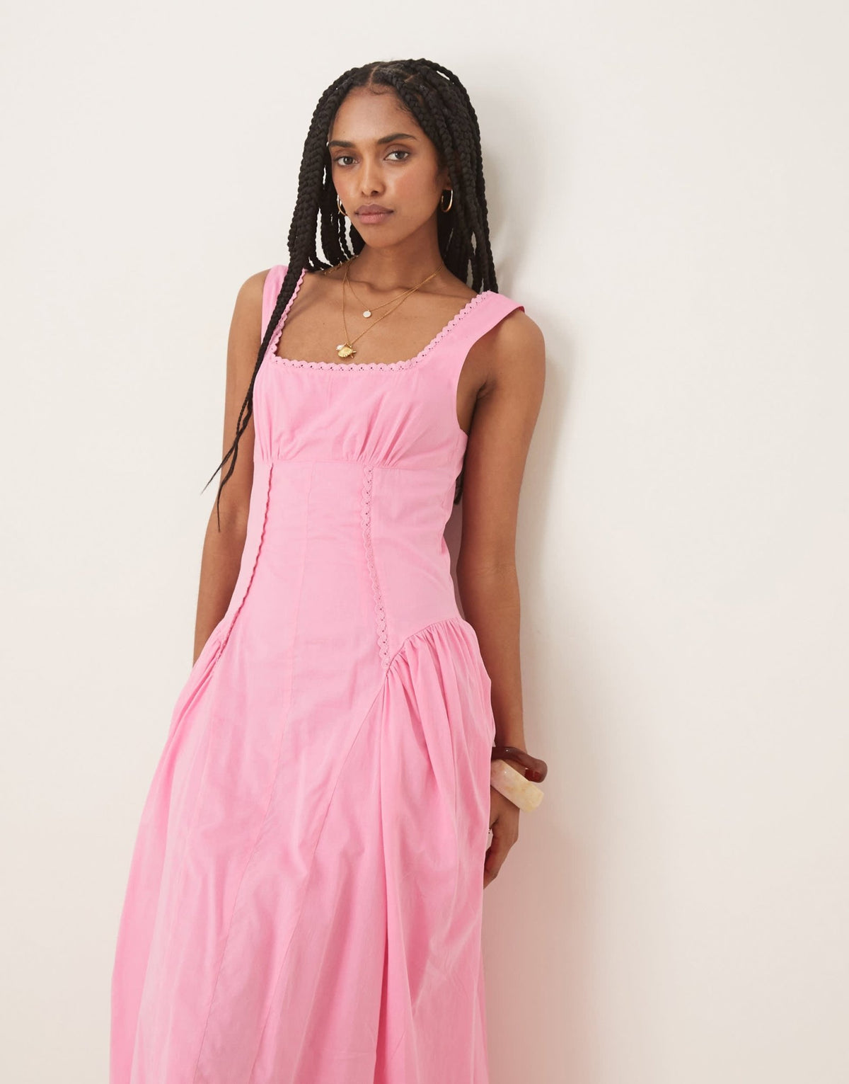 ASOS DESIGN prairie square neck midaxi sundress with dropped waist in pink - ASOS Sample Sale