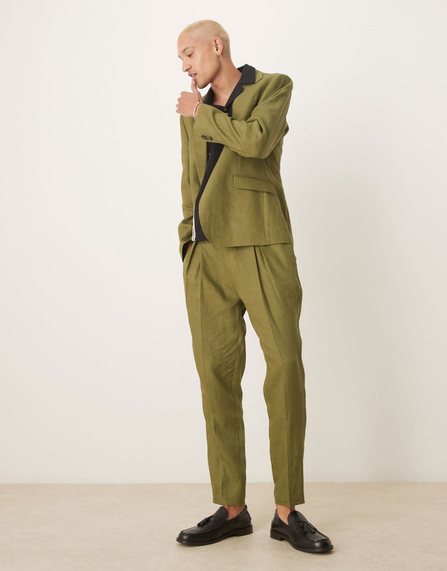 ASOS DESIGN premium 100% linen slim suit jacket in green - ASOS Sample Sale