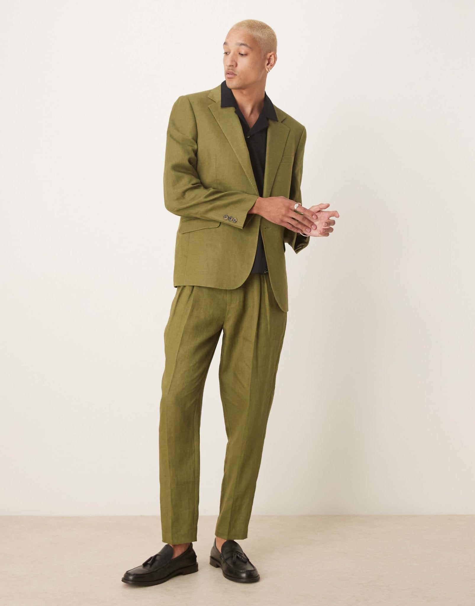 ASOS DESIGN premium 100% linen slim suit jacket in green - ASOS Sample Sale