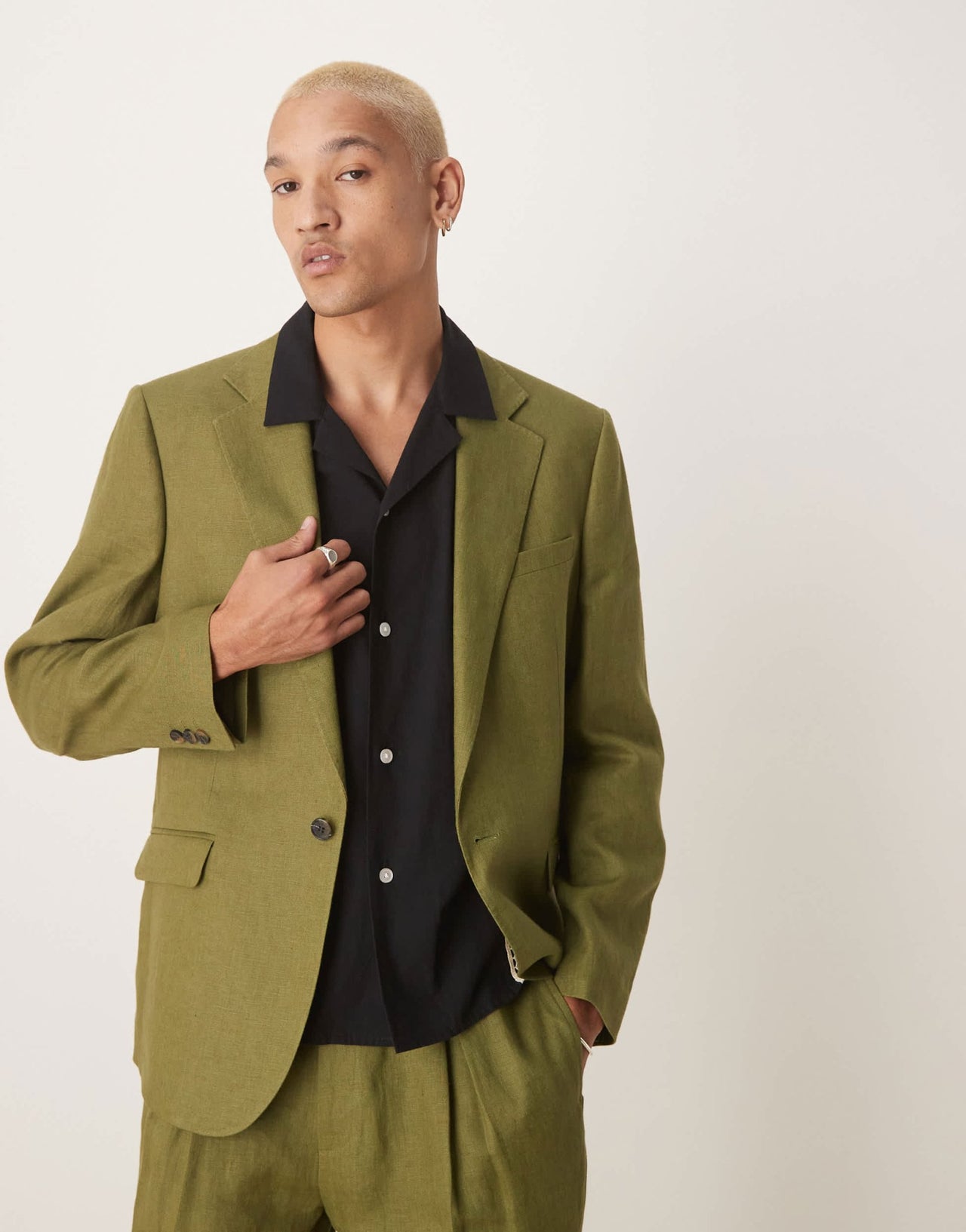 ASOS DESIGN premium 100% linen slim suit jacket in green - ASOS Sample Sale