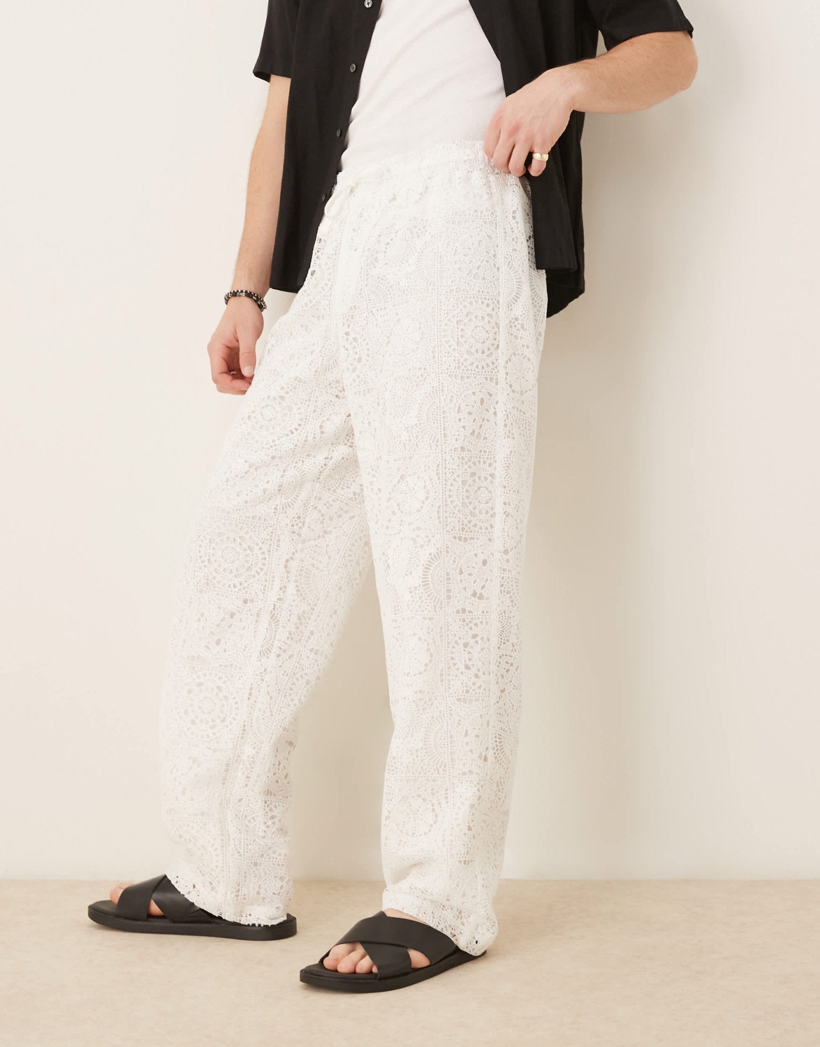 ASOS DESIGN premium baggy crochet trouser in white – ASOS Sample Sale