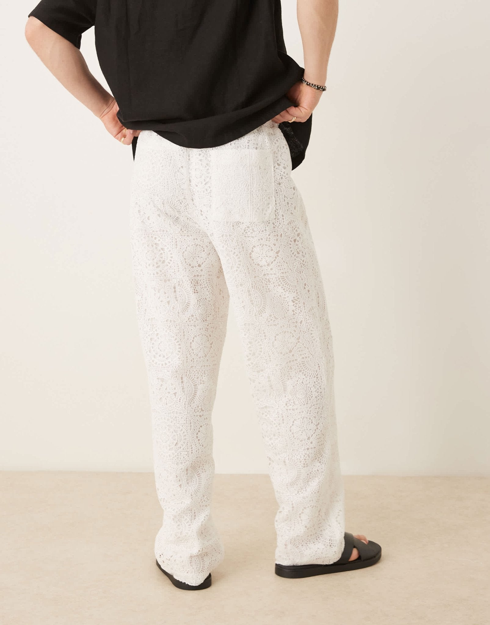 ASOS DESIGN premium baggy crochet trouser in white – ASOS Sample Sale
