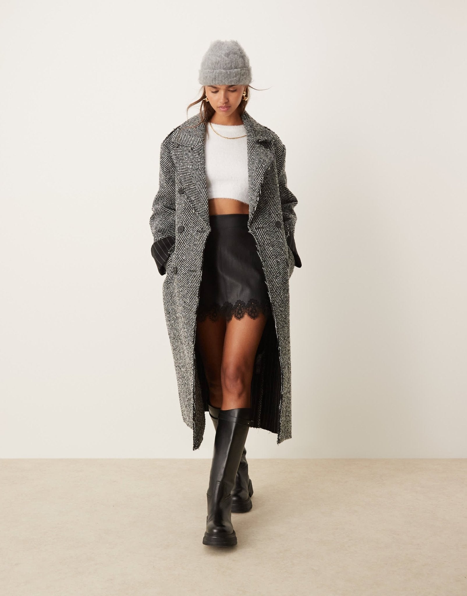 ASOS DESIGN premium bonded dad coat in herringbone - ASOS Sample Sale