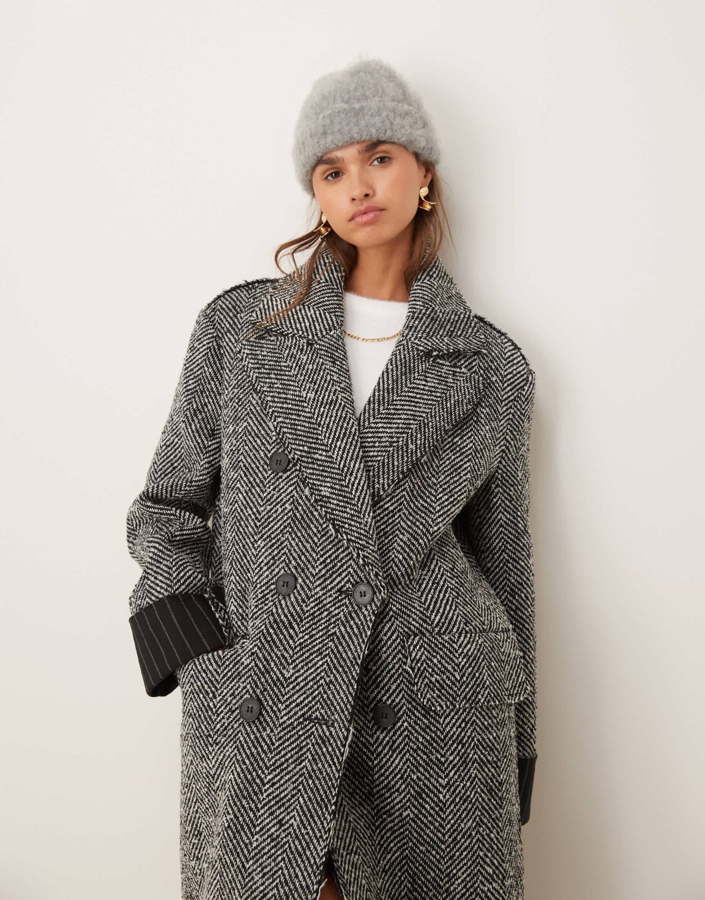 ASOS DESIGN premium bonded dad coat in herringbone - ASOS Sample Sale