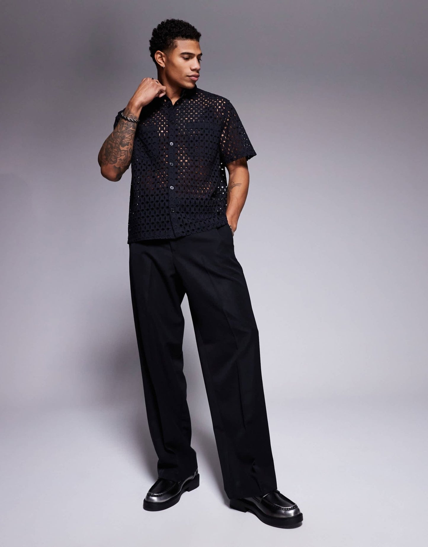 ASOS DESIGN premium boxy oversized broderie shirt in black - ASOS Sample Sale