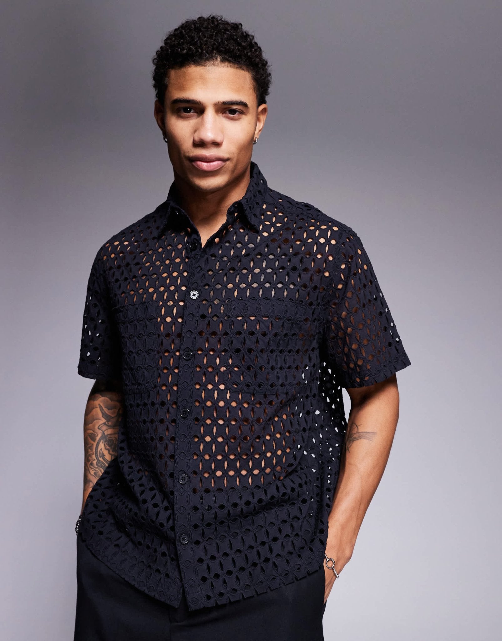 ASOS DESIGN premium boxy oversized broderie shirt in black - ASOS Sample Sale
