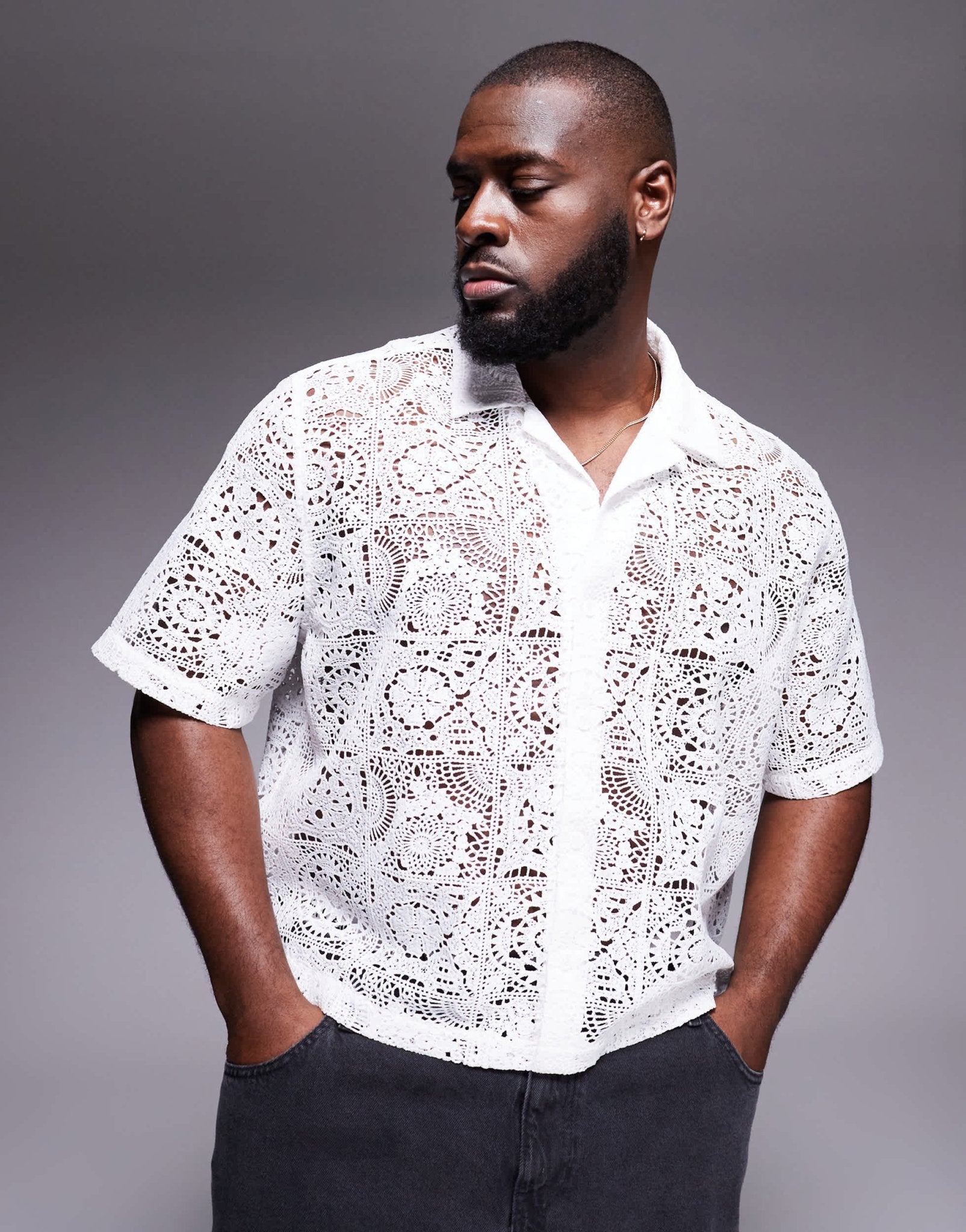 ASOS DESIGN premium boxy revere shirt in white lace - ASOS Sample Sale