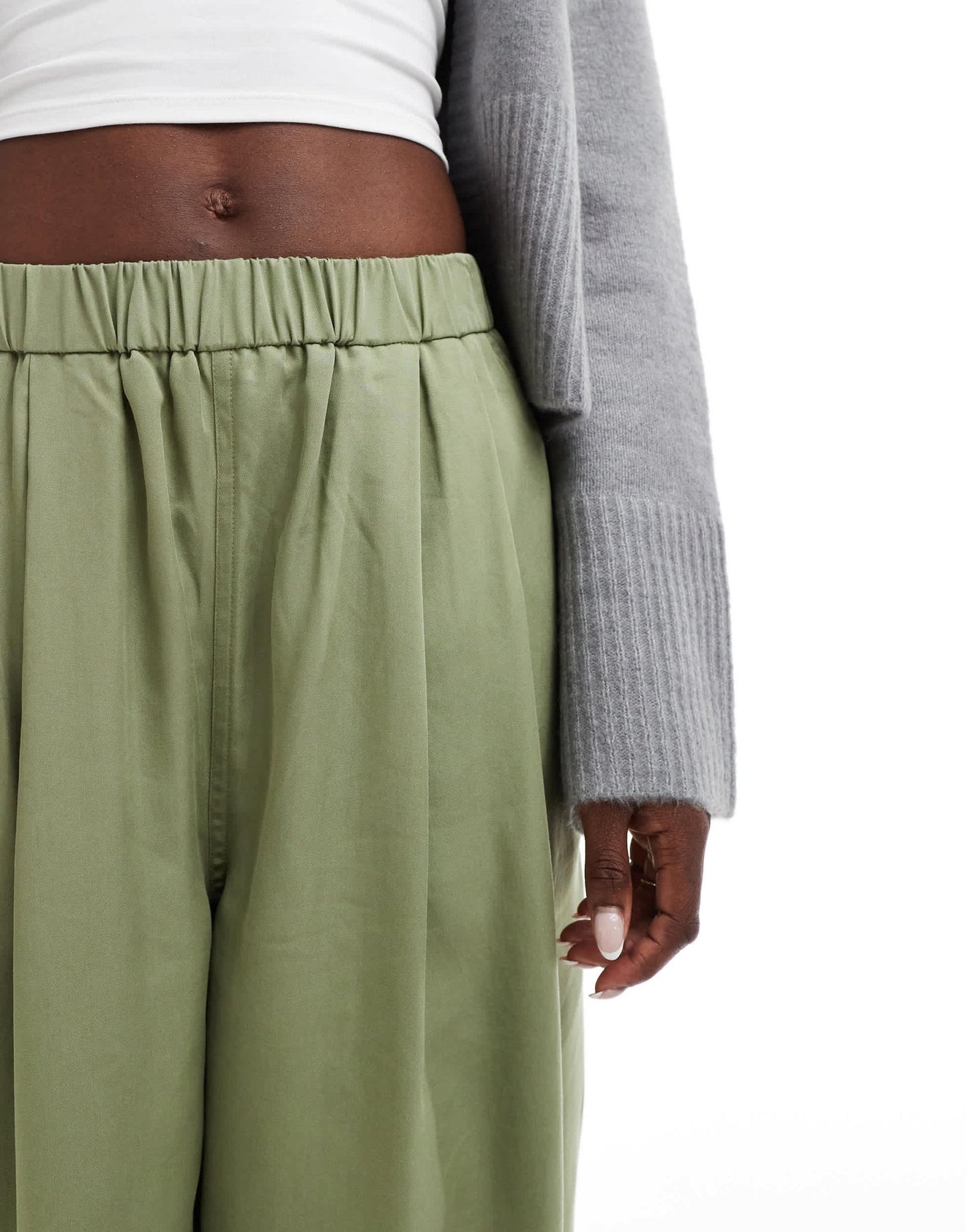 ASOS DESIGN premium casual pull on trousers with pleat detail in washed khaki - ASOS Sample Sale