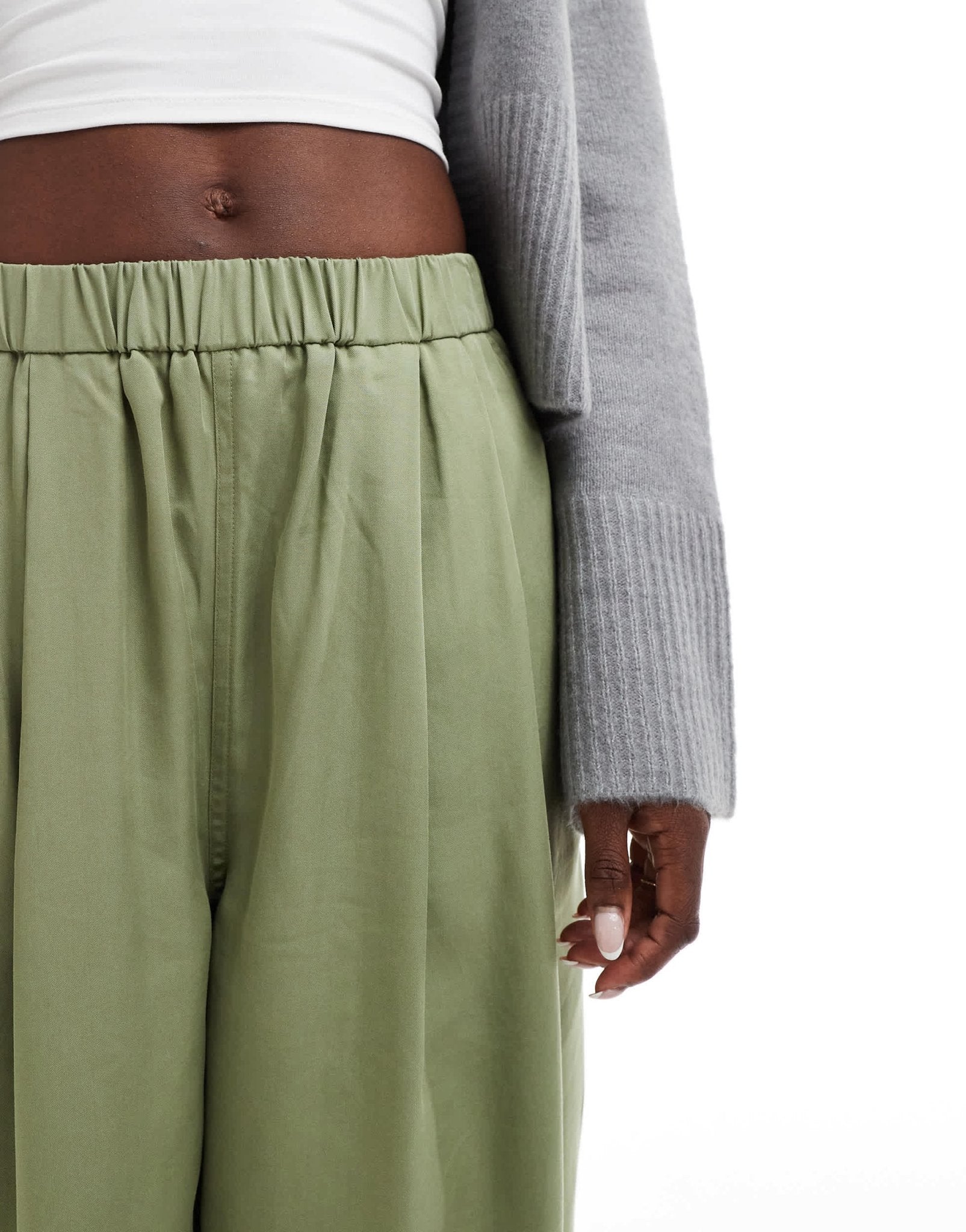 ASOS DESIGN premium casual pull on trousers with pleat detail in washed khaki - ASOS Sample Sale
