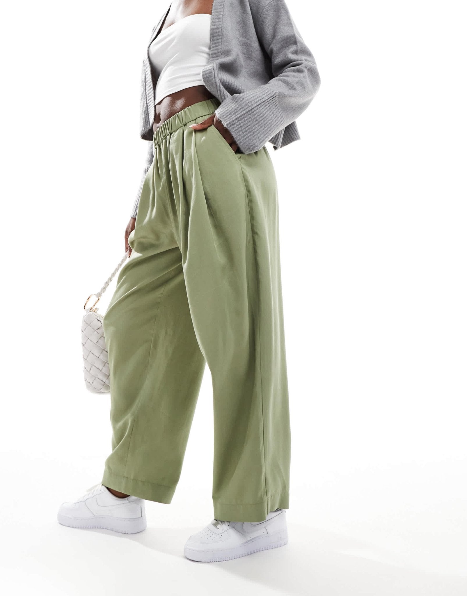 ASOS DESIGN premium casual pull on trousers with pleat detail in washed khaki - ASOS Sample Sale