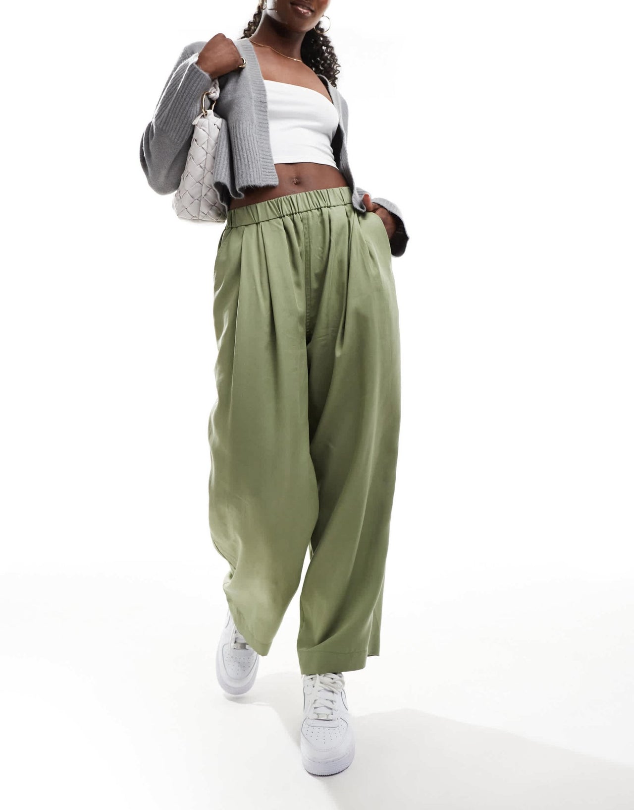 ASOS DESIGN premium casual pull on trousers with pleat detail in washed khaki - ASOS Sample Sale