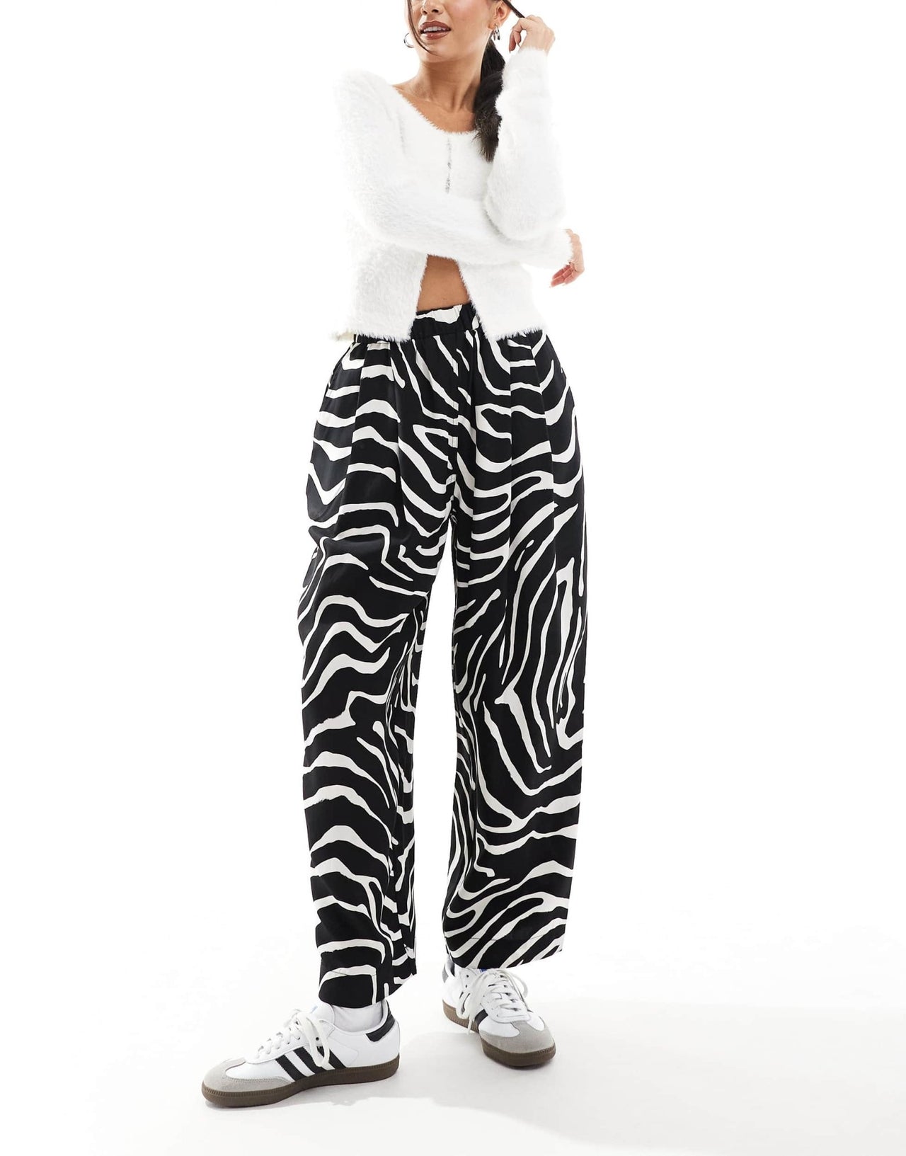 ASOS DESIGN premium casual pull on trousers with pleat detail in zebra print - ASOS Sample Sale
