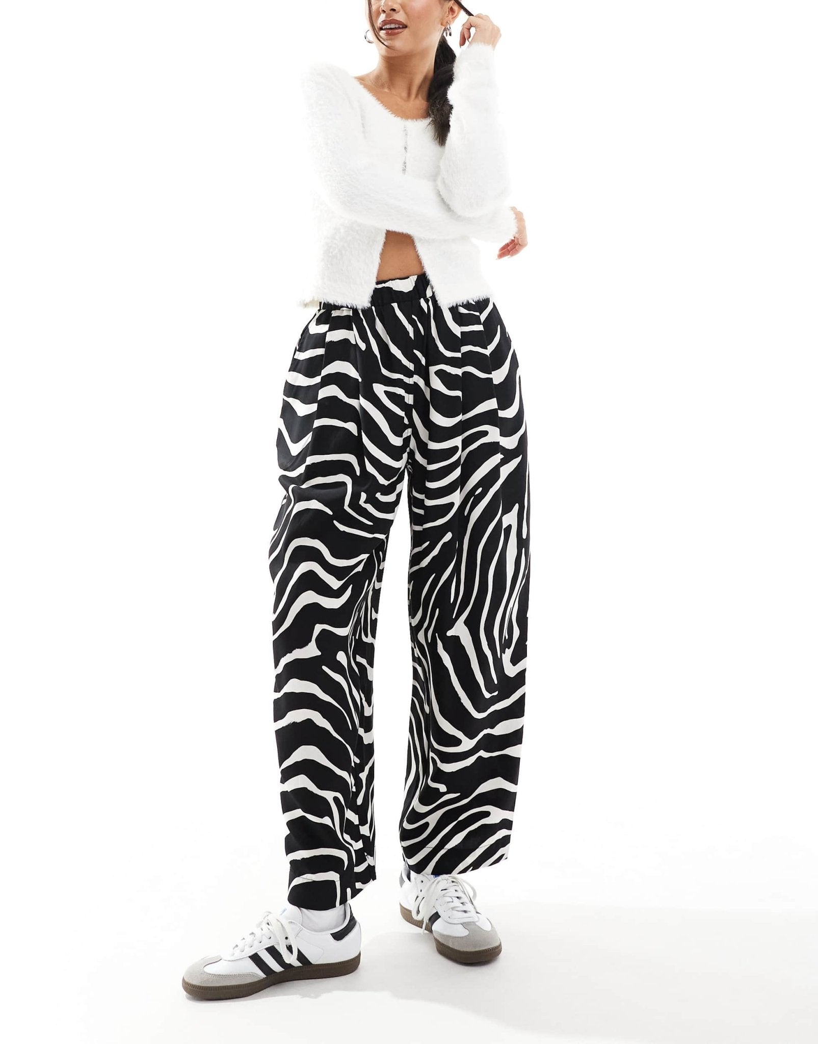 ASOS DESIGN premium casual pull on trousers with pleat detail in zebra print - ASOS Sample Sale
