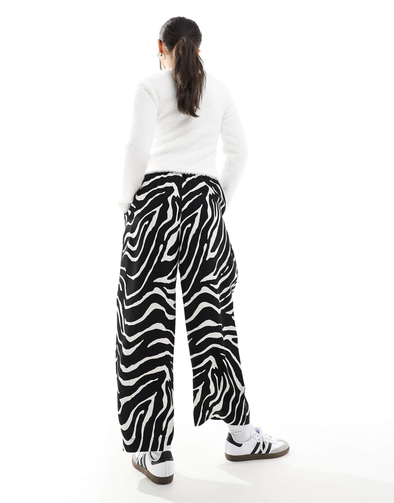 ASOS DESIGN premium casual pull on trousers with pleat detail in zebra print - ASOS Sample Sale