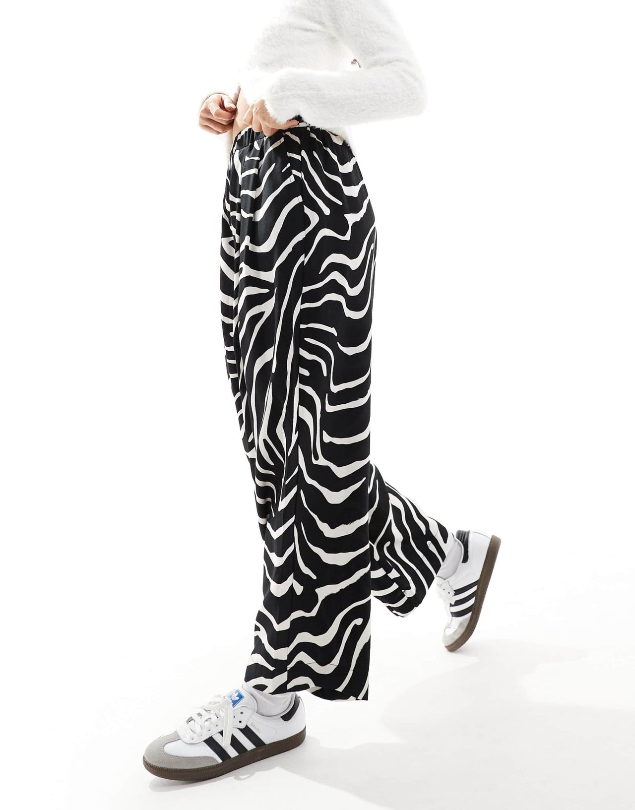 ASOS DESIGN premium casual pull on trousers with pleat detail in zebra print - ASOS Sample Sale