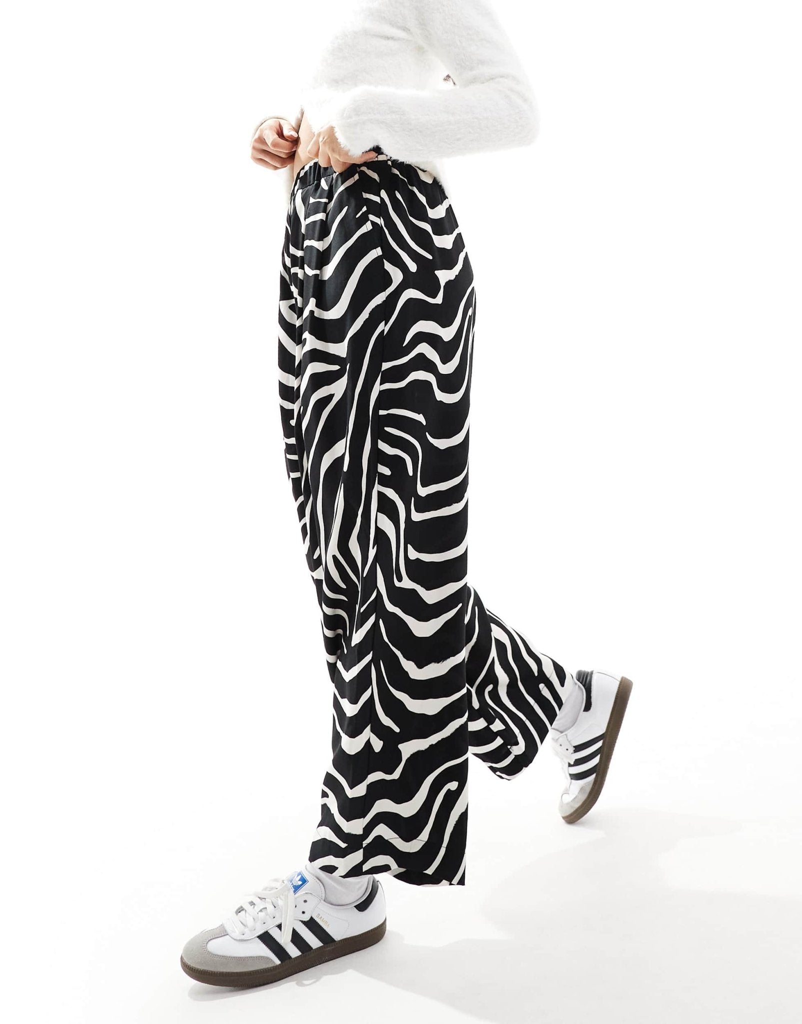 ASOS DESIGN premium casual pull on trousers with pleat detail in zebra print - ASOS Sample Sale