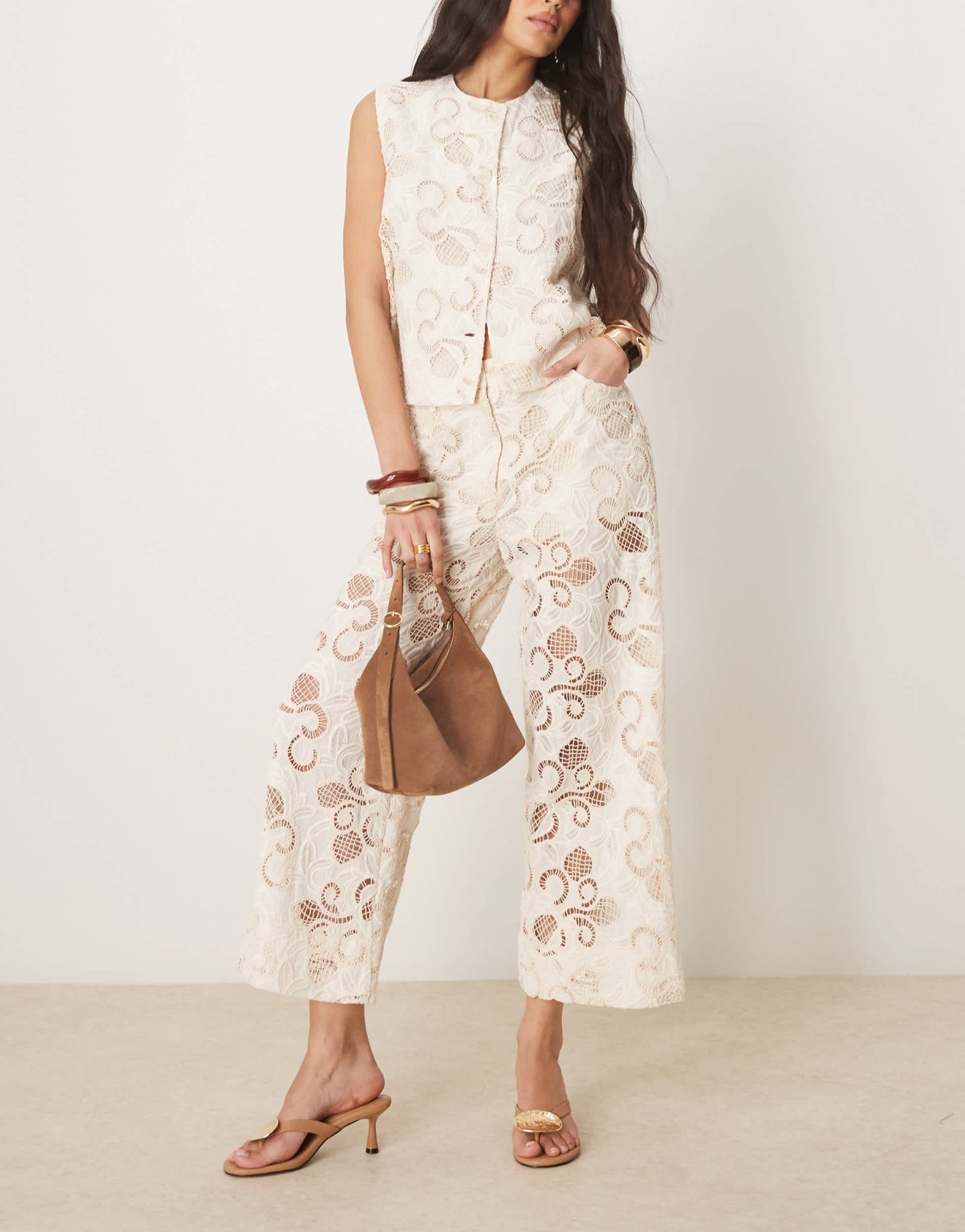ASOS DESIGN premium culottes co-ord with floral cutwork in buttermilk - ASOS Sample Sale