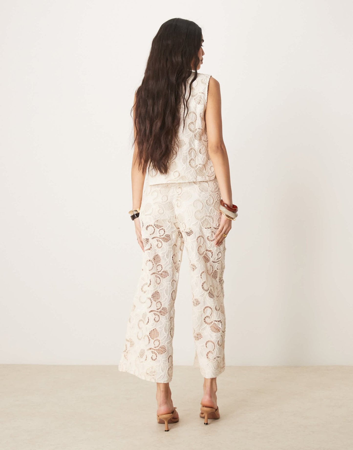 ASOS DESIGN premium culottes co-ord with floral cutwork in buttermilk - ASOS Sample Sale