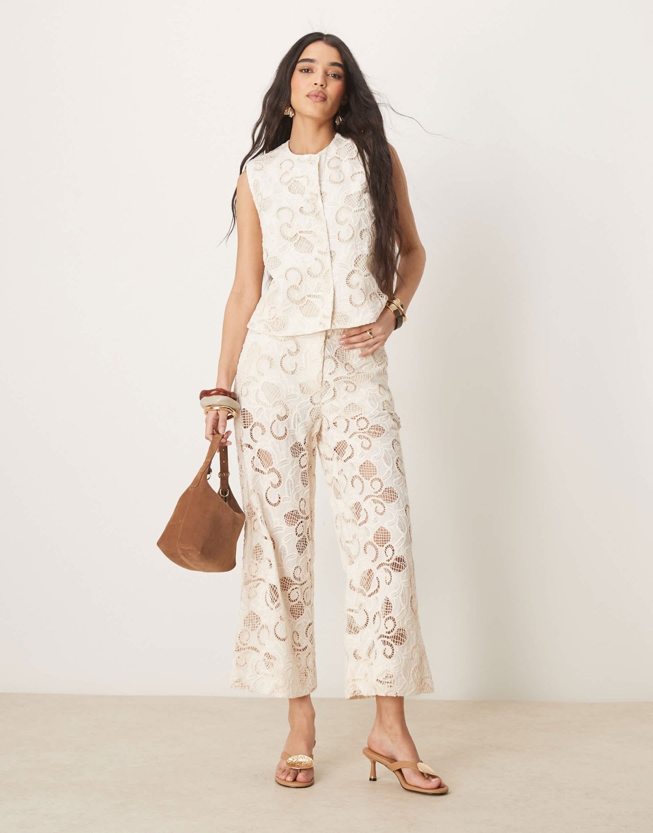 ASOS DESIGN premium culottes co-ord with floral cutwork in buttermilk - ASOS Sample Sale