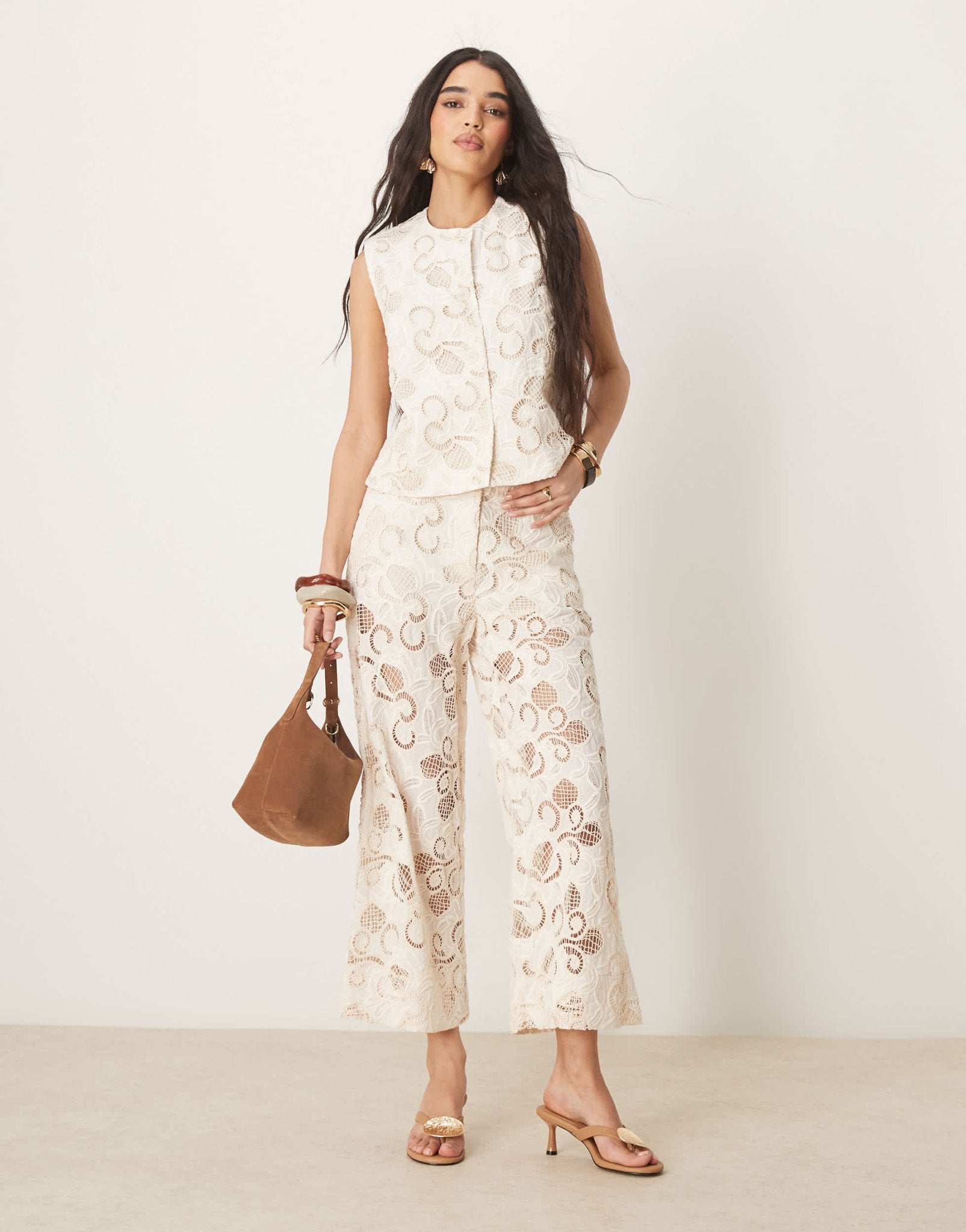 ASOS DESIGN premium culottes co-ord with floral cutwork in buttermilk - ASOS Sample Sale