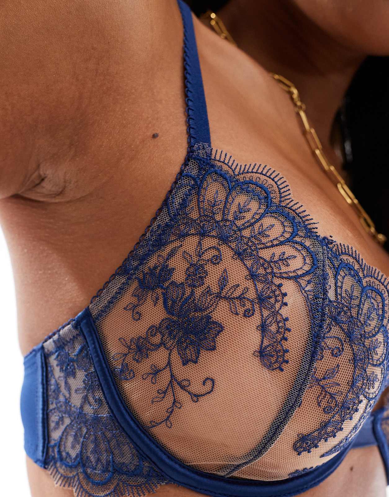 ASOS DESIGN Premium fine embroidery underwired bra in navy - ASOS Sample Sale
