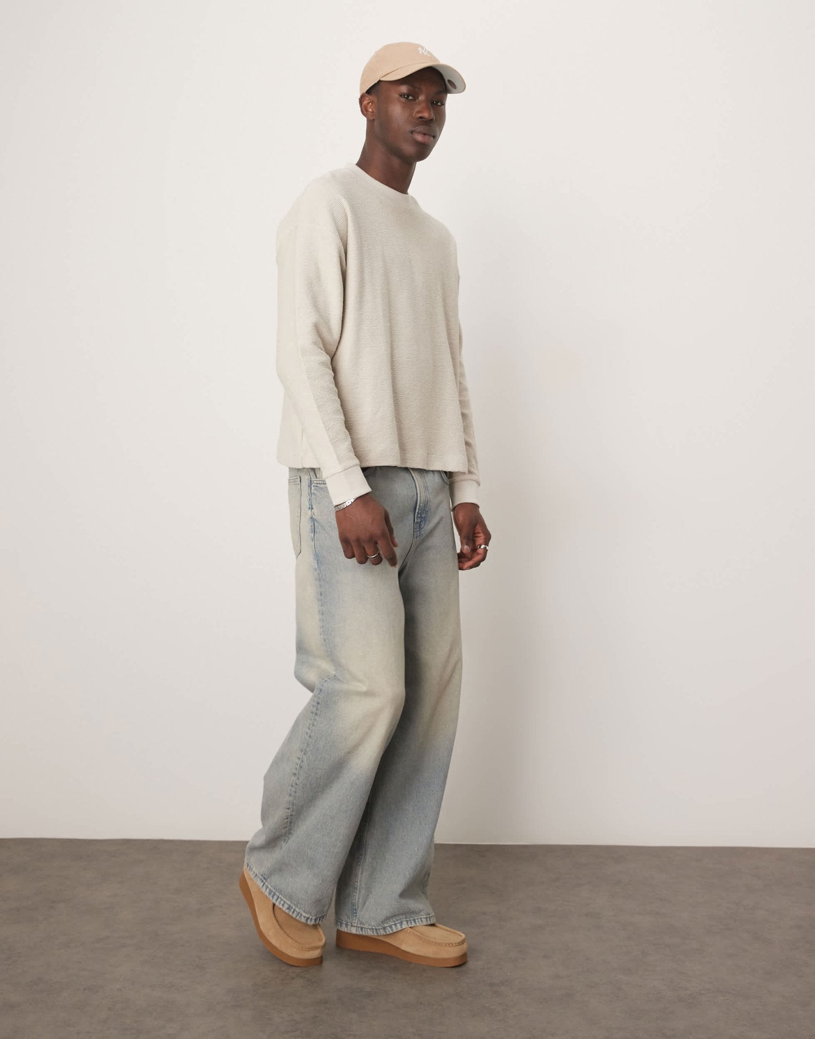 ASOS DESIGN Premium heavyweight boxy oversized long sleeve top in cream texture - ASOS Sample Sale