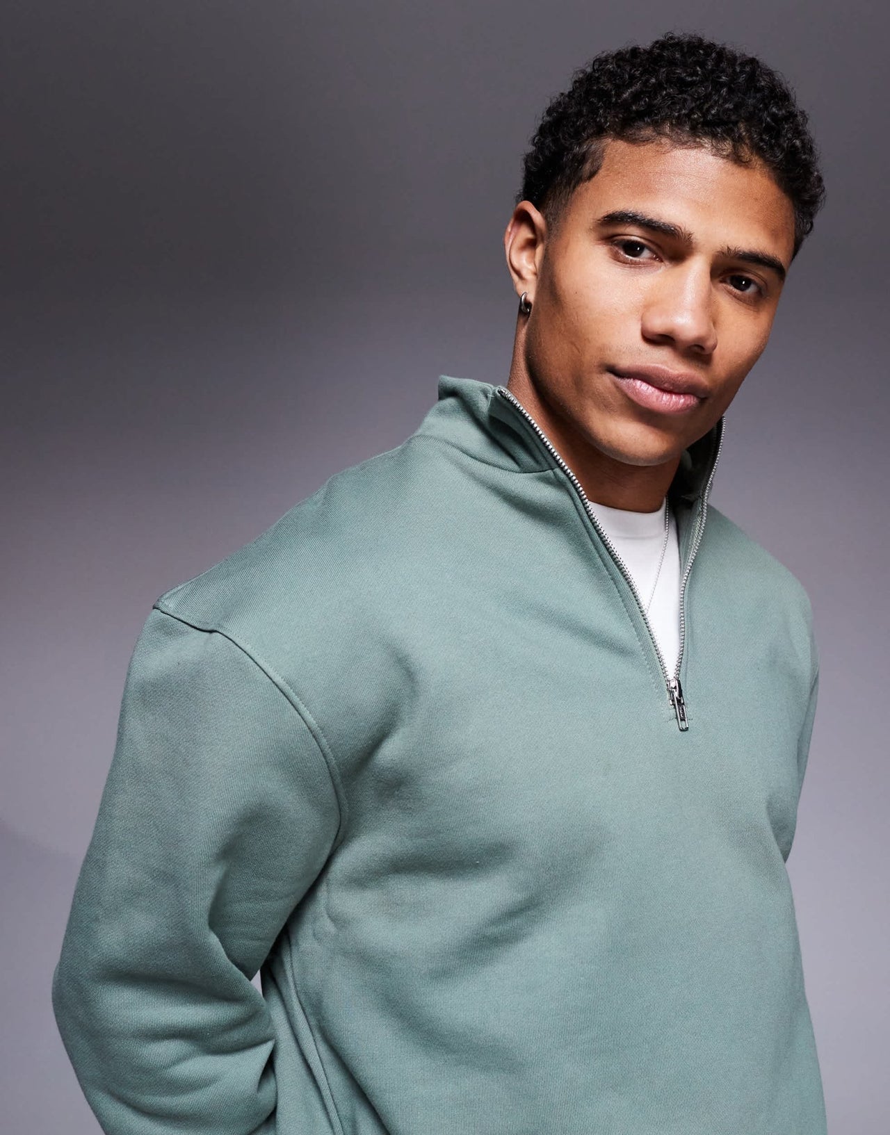 ASOS DESIGN premium heavyweight boxy oversized quarter zip sweatshirt 400gsm in mid green - KHAKI - ASOS Sample Sale