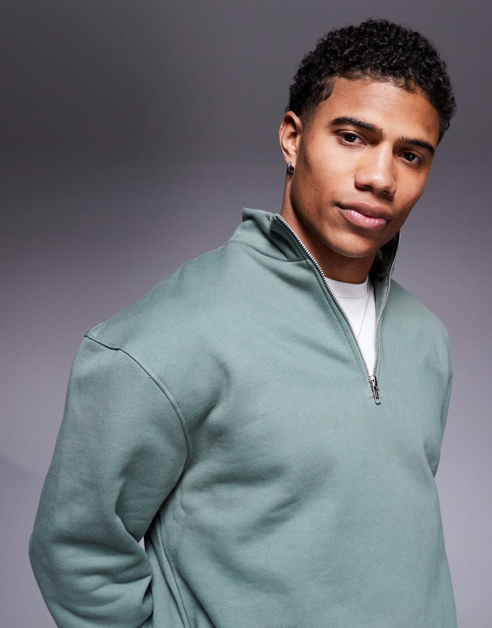 ASOS DESIGN premium heavyweight boxy oversized quarter zip sweatshirt 400gsm in mid green - KHAKI - ASOS Sample Sale