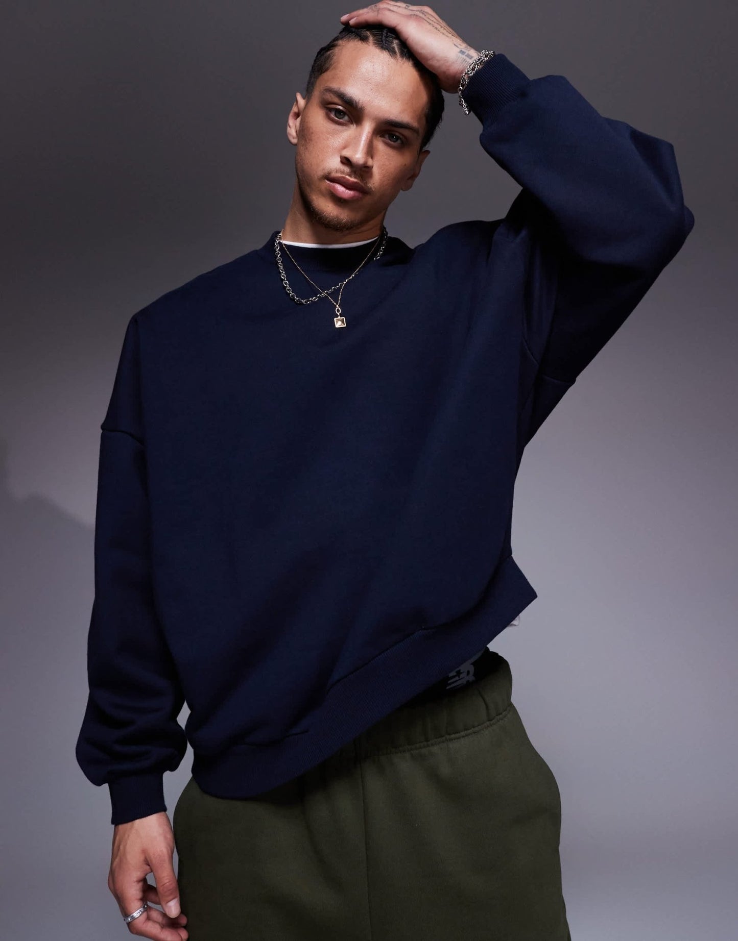 ASOS DESIGN premium heavyweight extreme oversized sweatshirt in 400gsm in navy - ASOS Sample Sale