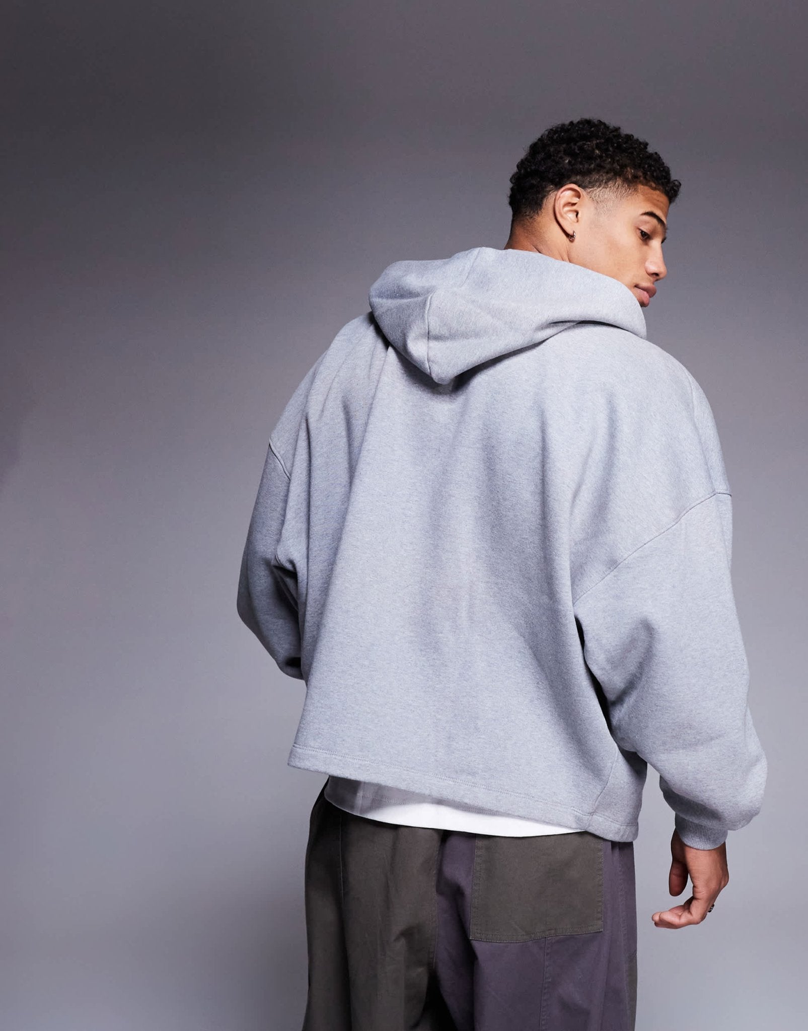 ASOS DESIGN premium heavyweight extreme oversized zip through hoodie with fixed hem in 400gsm grey marl - GREY - ASOS Sample Sale