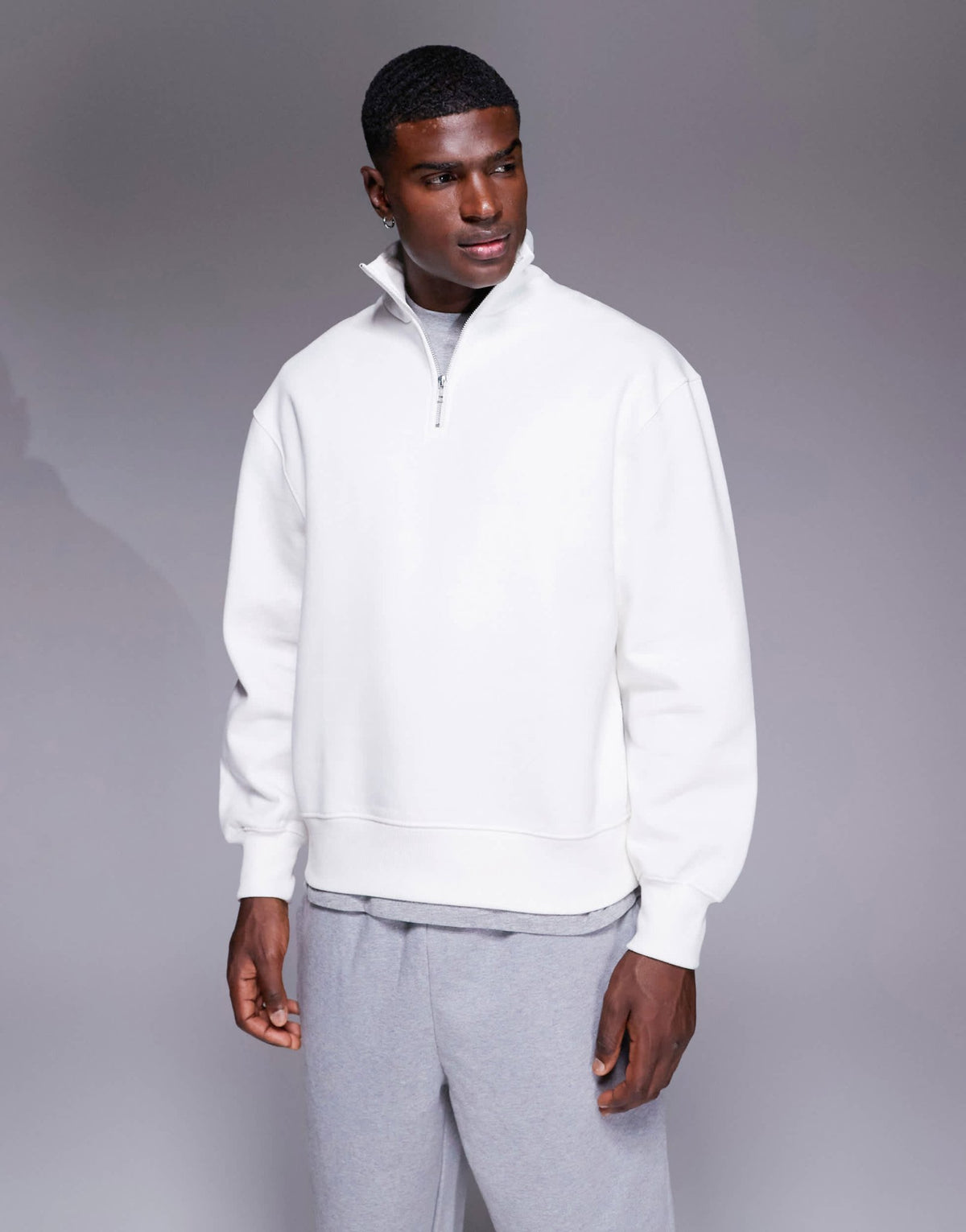 ASOS DESIGN premium heavyweight oversized quarter zip 400gsm in off white - ASOS Sample Sale